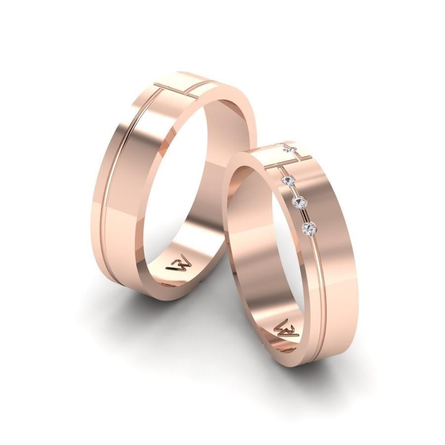 Alliances en Argent Plaqué Or Rose couple Bouillonné
