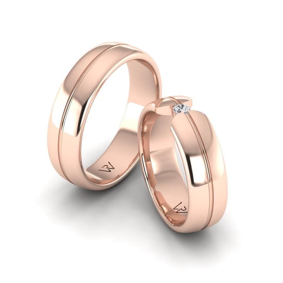 Alliances en Argent Plaqué Or Rose couple Universe Lyra