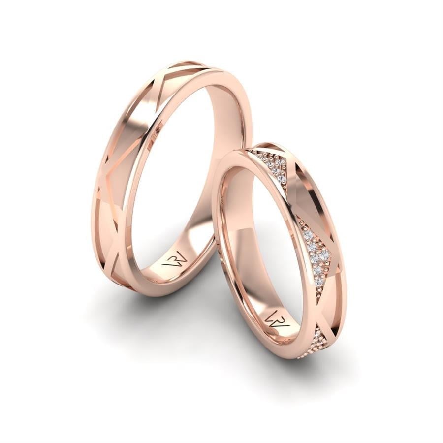 Alliances en Argent Plaqué Or Rose couple ÉMeraude