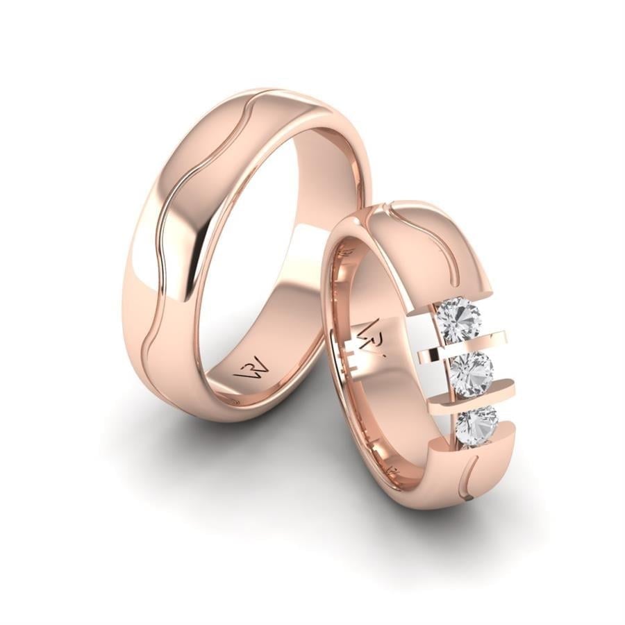 Alliances en Argent Plaqué Or Rose couple Glowing Beauty