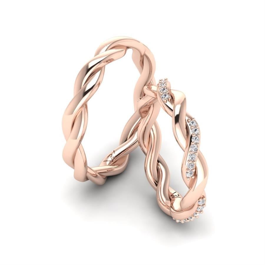 Alliances en Argent Plaqué Or Rose couple Promesse