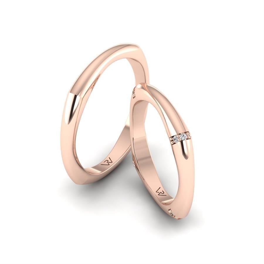 Alliances en Argent Plaqué Or Rose couple Great Round