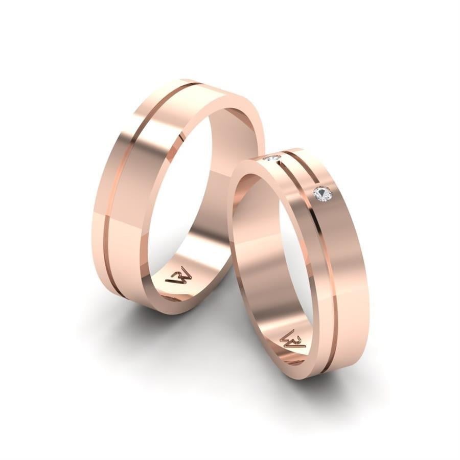Alliances en Argent Plaqué Or Rose couple Tenderness