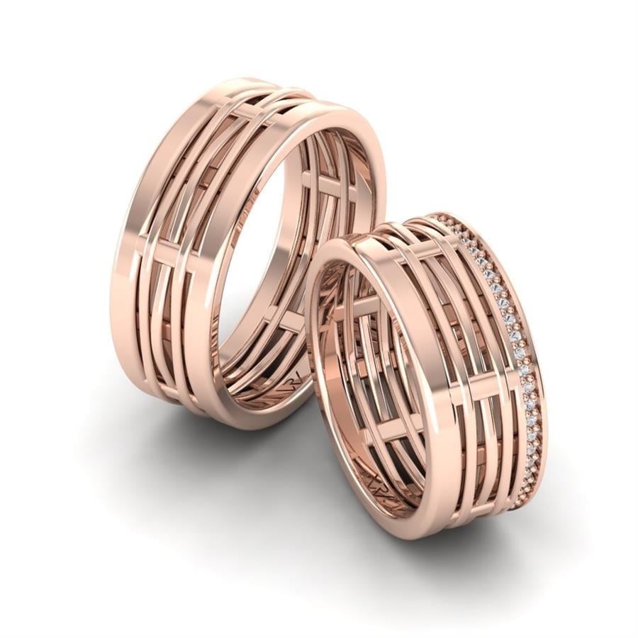 Alliances en Argent Plaqué Or Rose couple Elisabeth