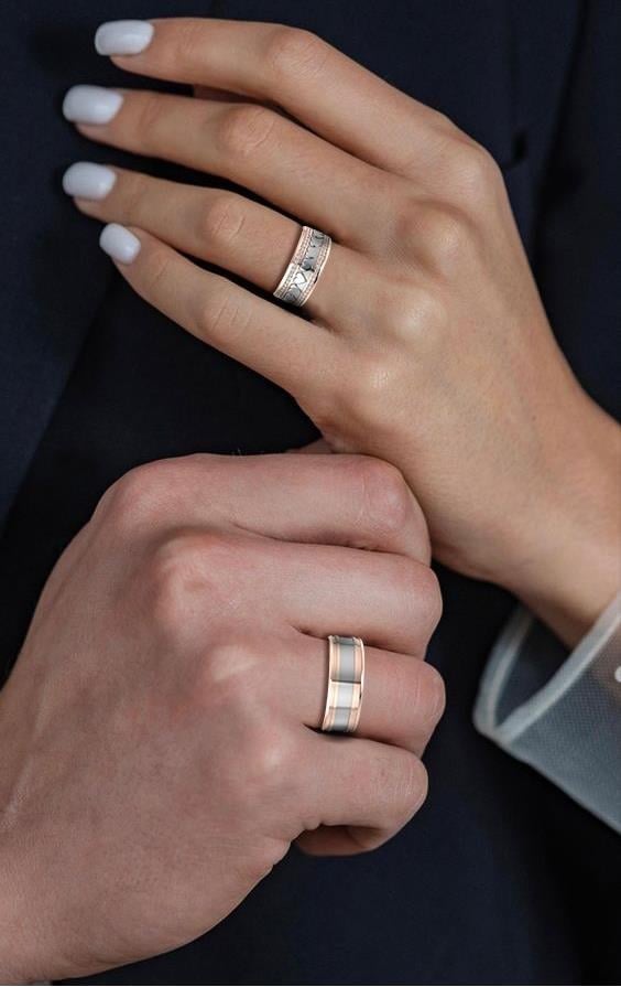 Alliances modernes homme Enlovant Or Rose et Blanc