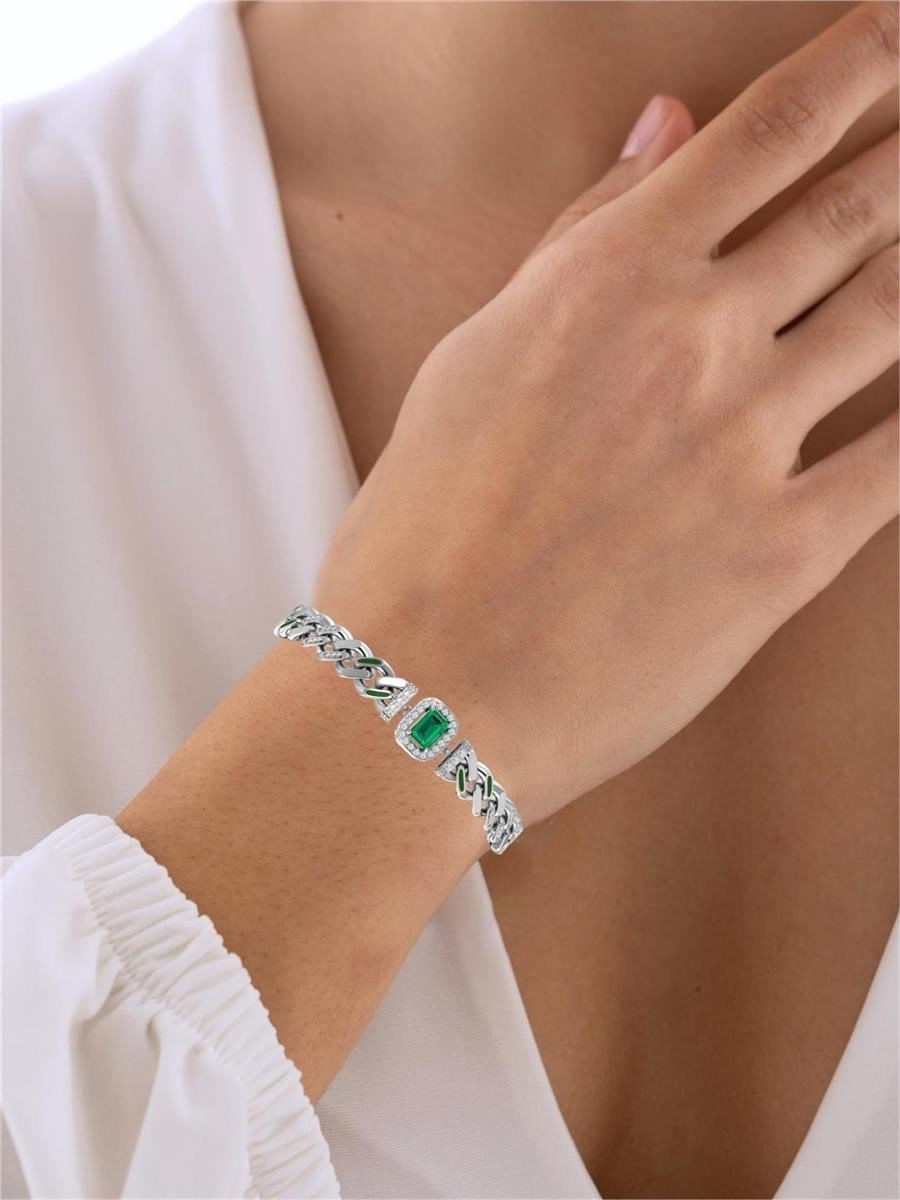 Bracelets Royal Argent Blanc - Pierre Vert Émeraude 2.86 ct