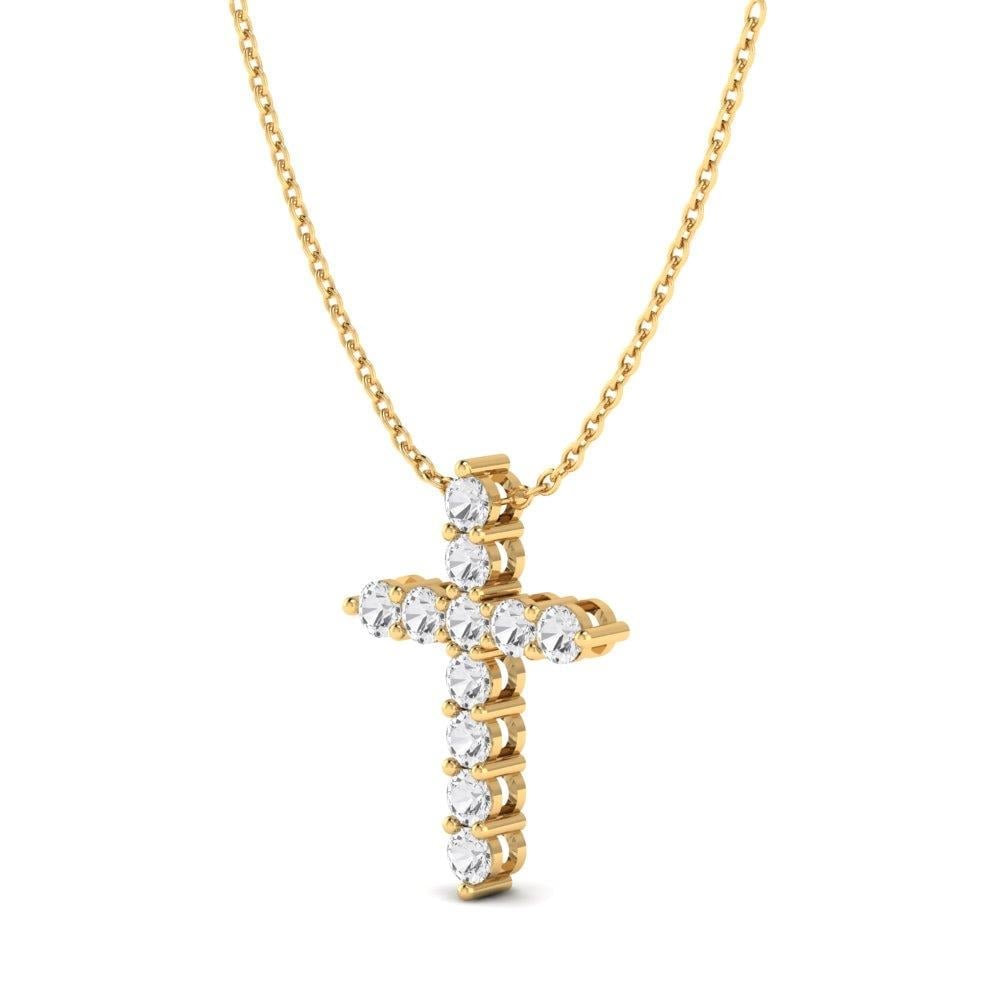 Colliers Croix Argent Plaqué Or Jaune Diamant 1.3 ct