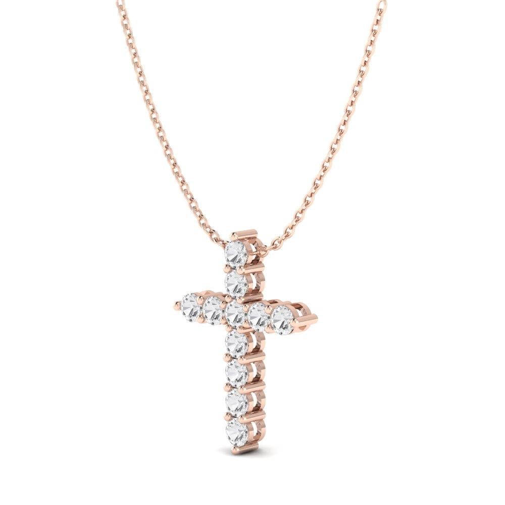 Colliers Croix Argent Plaqué Or Rose Oxyde de zirconium 1.3 ct