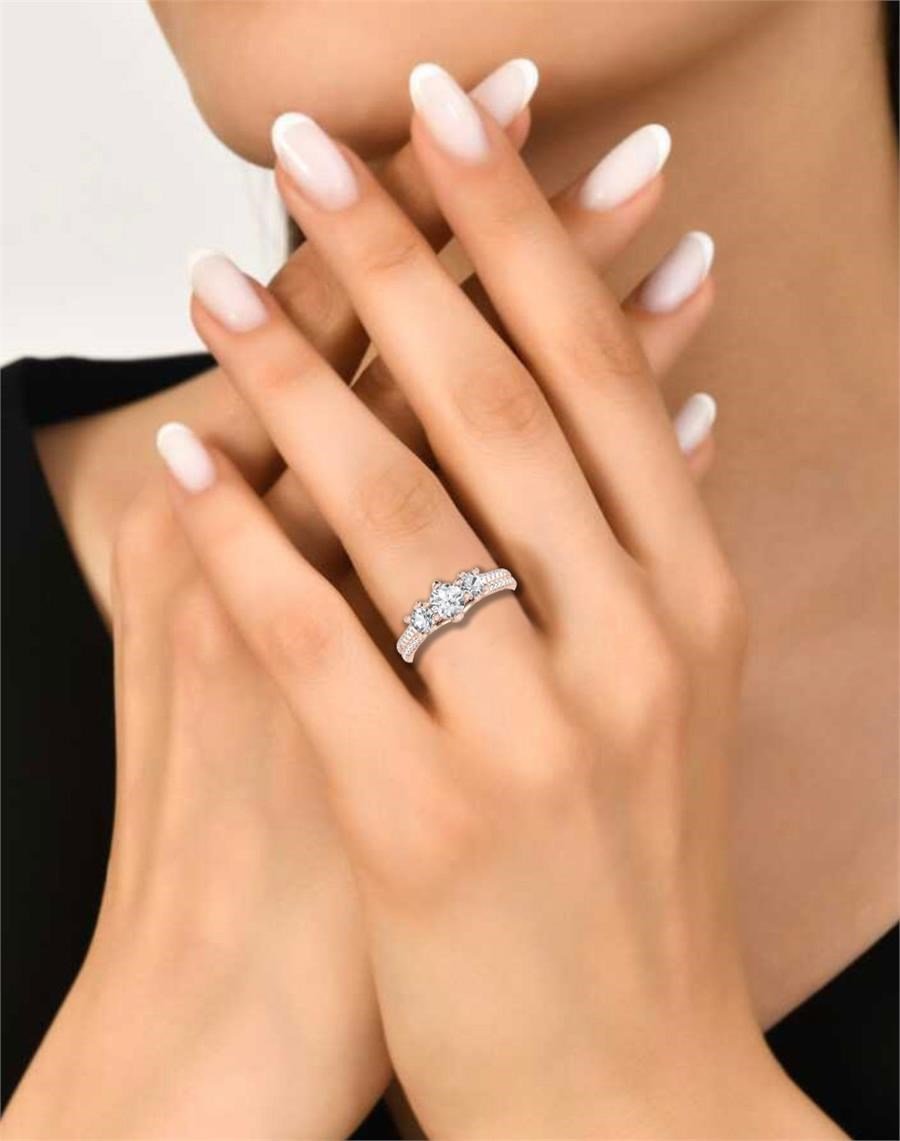 Solitaires Amarante Argent Plaqué Or Rose Oxyde de zirconium 1 ct