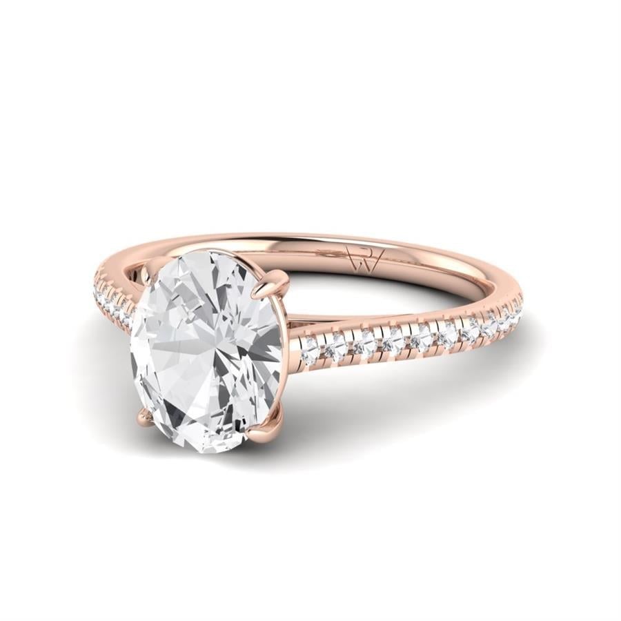 Solitaires Ovale Argent Plaqué Or Rose Diamant 1.85 ct