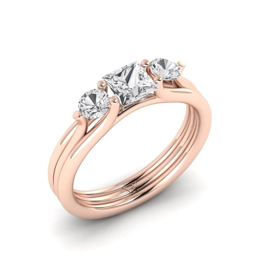Solitaires Poésie Argent Plaqué Or Rose Diamant 0.95 ct