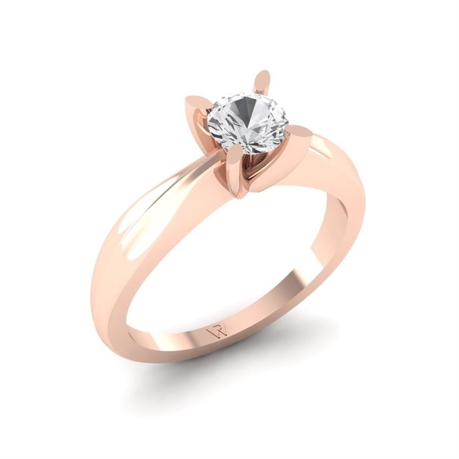 Solitaires Pétale Argent Plaqué Or Rose Diamant 0.50 ct
