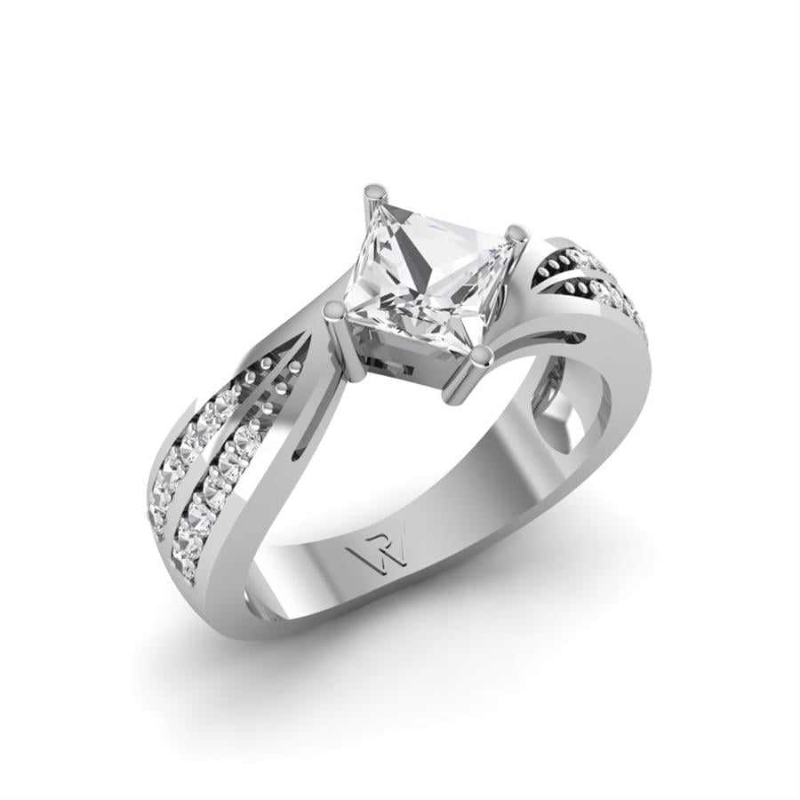 Solitaires Rayonnement Argent Rhodié Blanc Oxyde de zirconium 1.3 ct