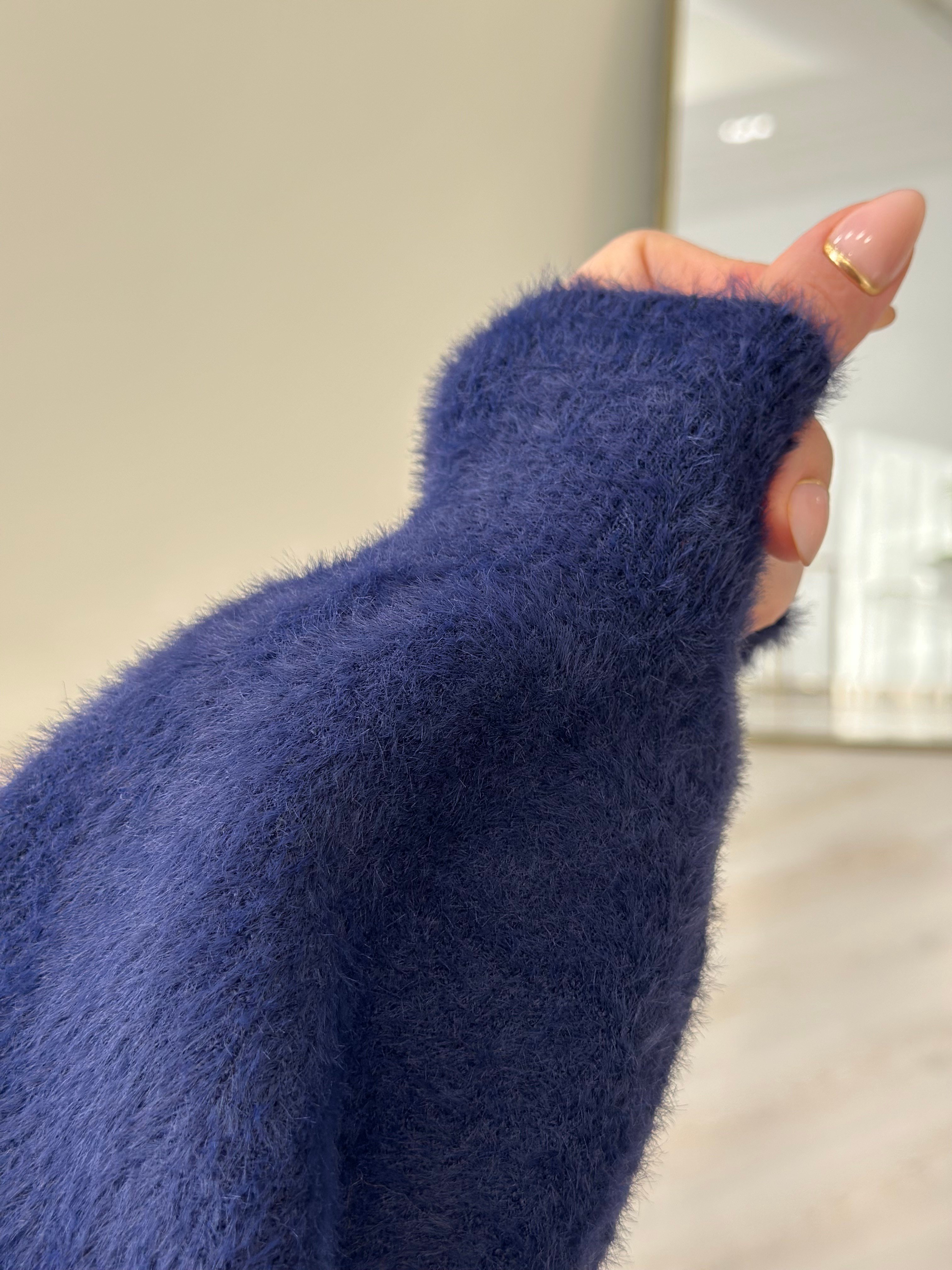 Angora İplik Gold Düğmeli Hırka Lacivert
