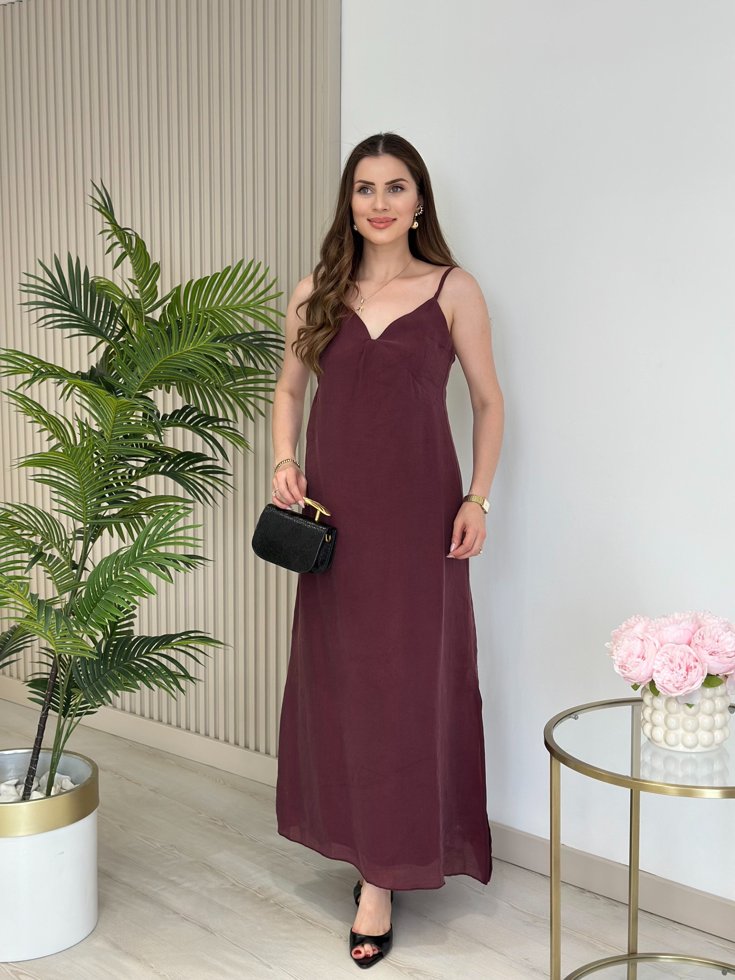 Bambu Kumaş Pelerin Elbise Takım Bordo