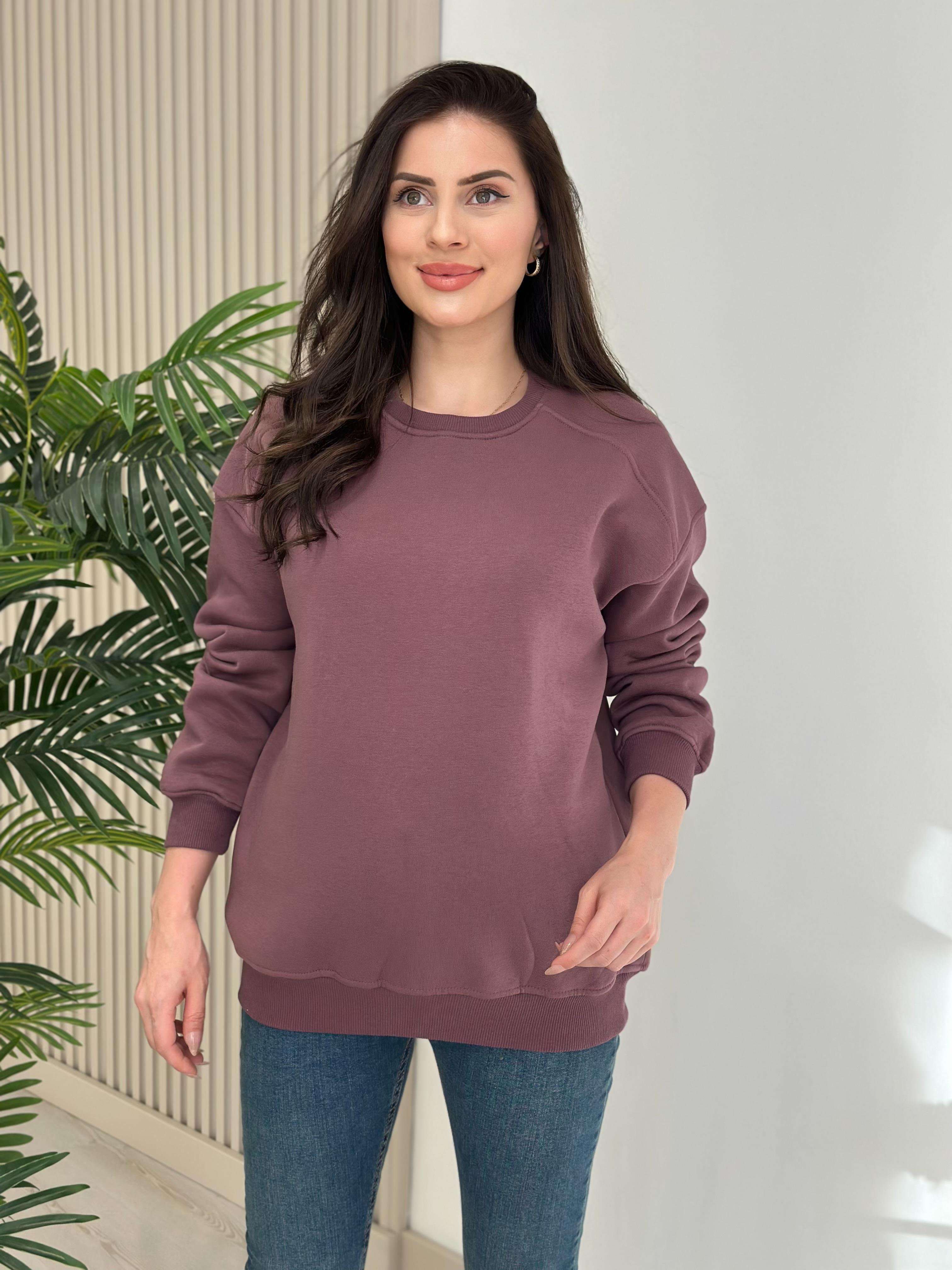 Basıc Sıfır Yaka Sweatshirt Gül Kurusu