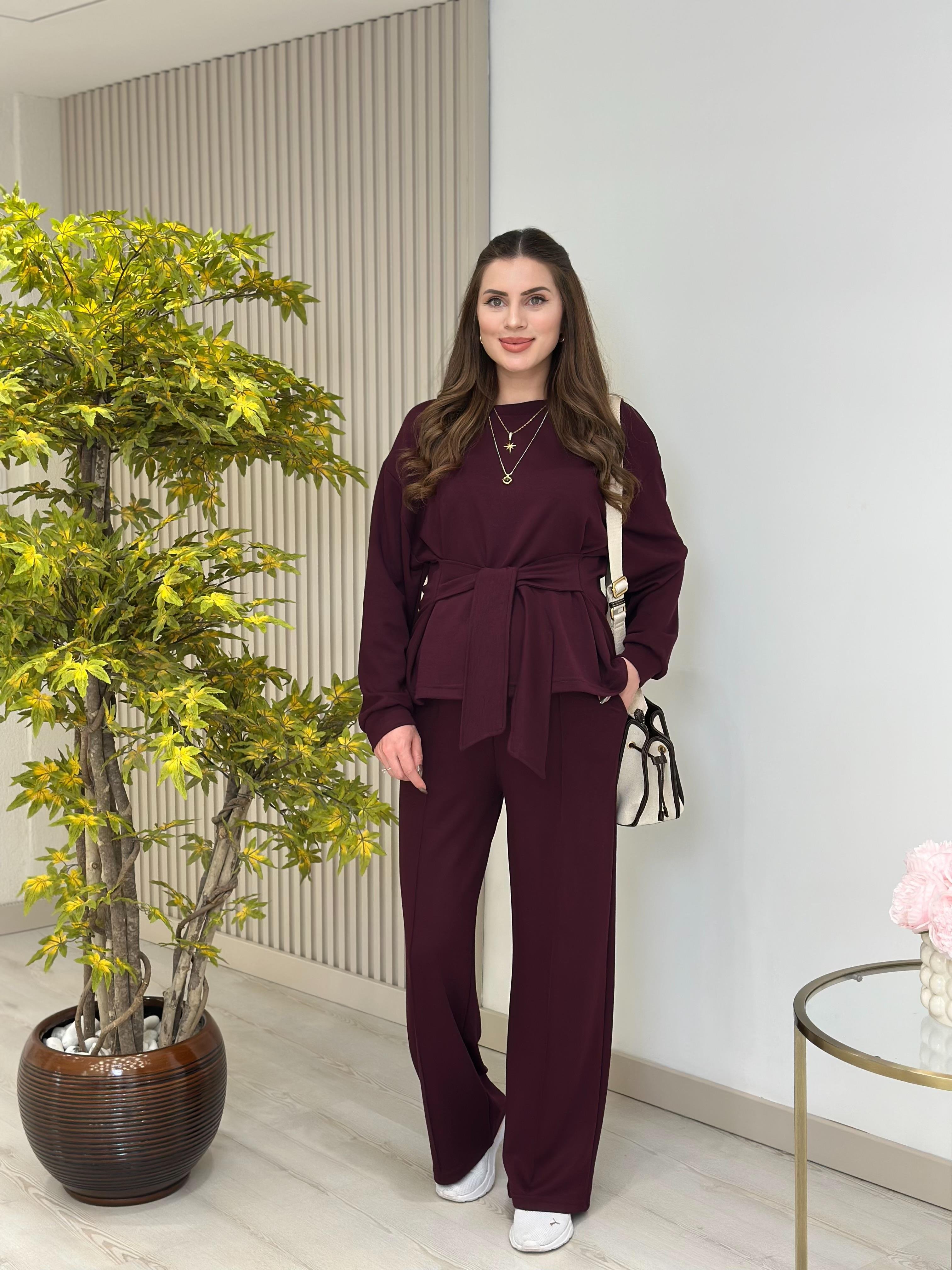 Beli Bağlamalı Modal Kumaş Takım Mürdüm