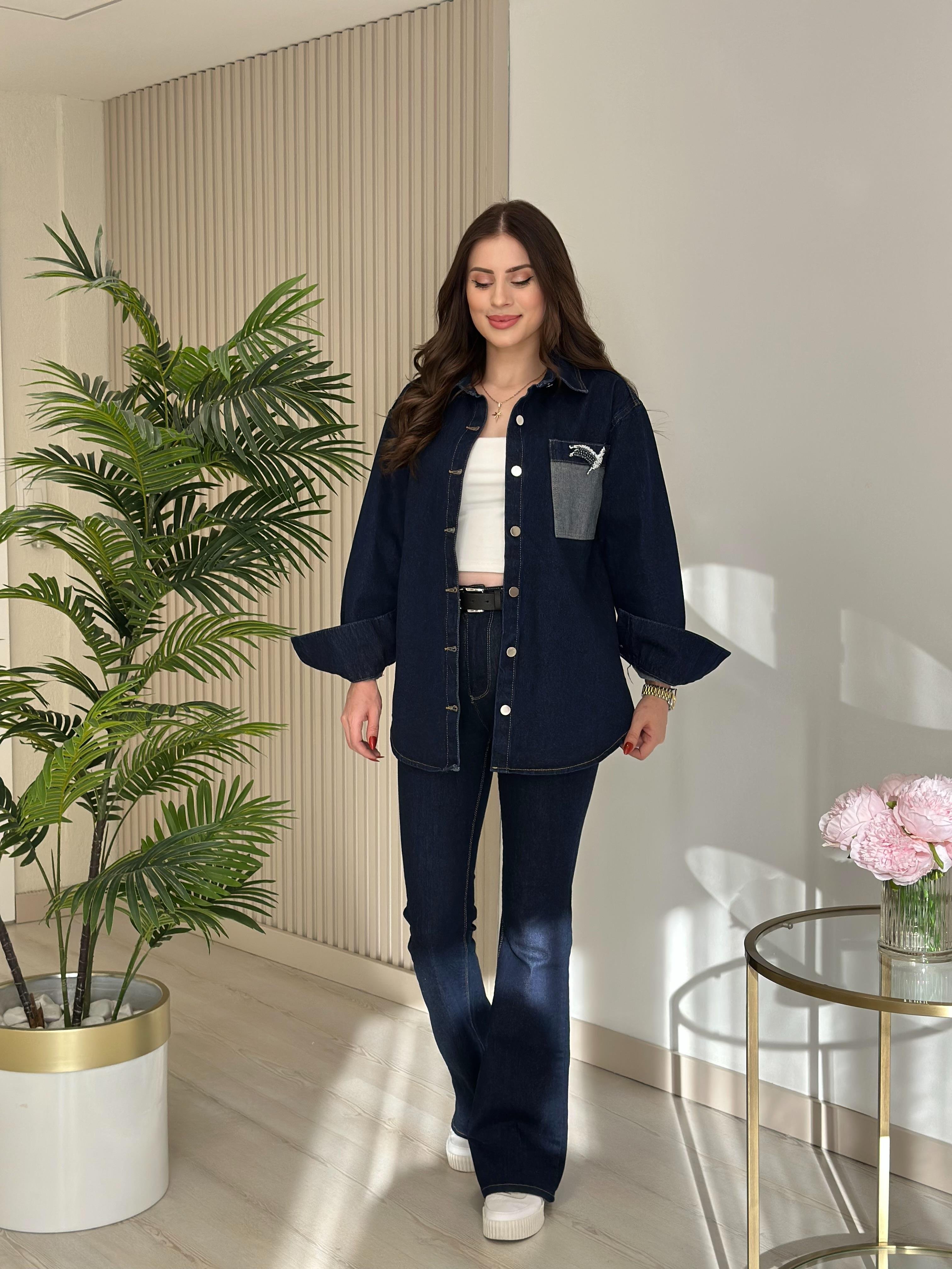 Cebi Kuş Detaylı Kot Ceket