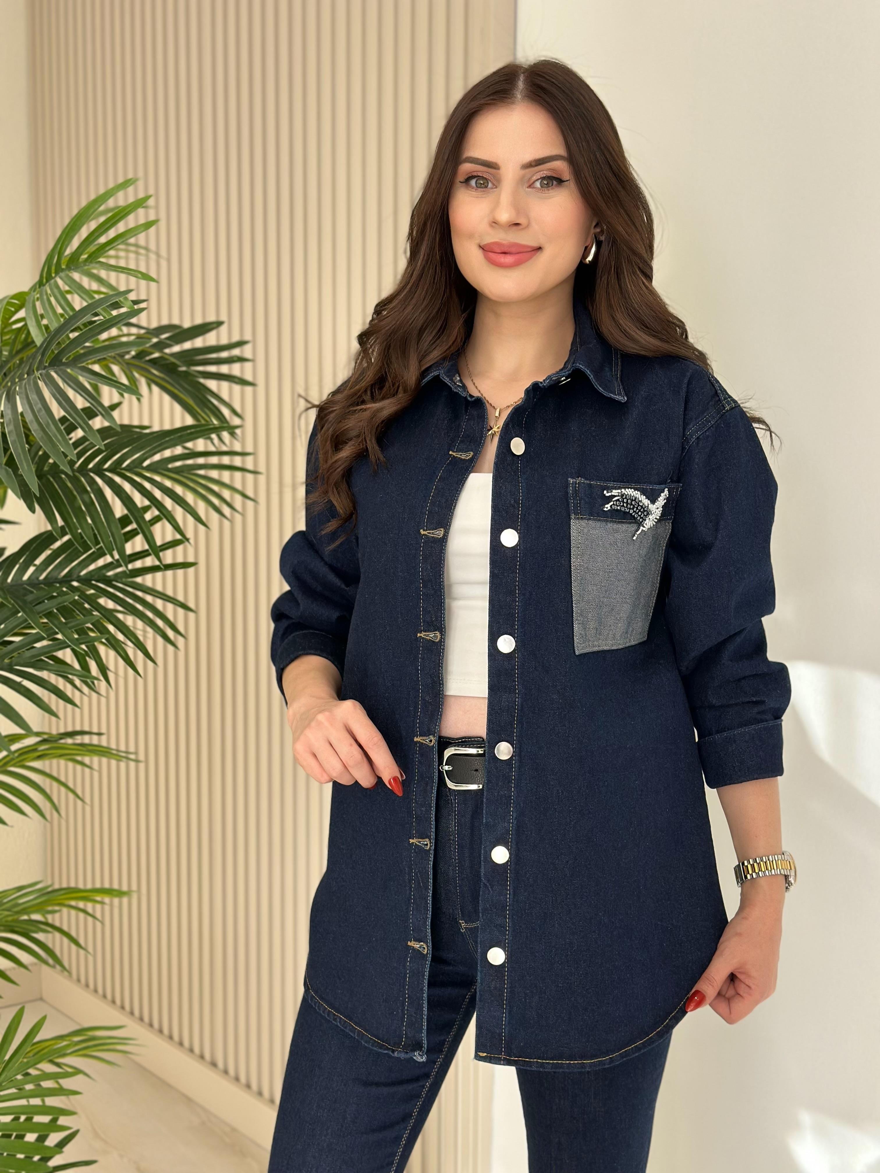 Cebi Kuş Detaylı Kot Ceket