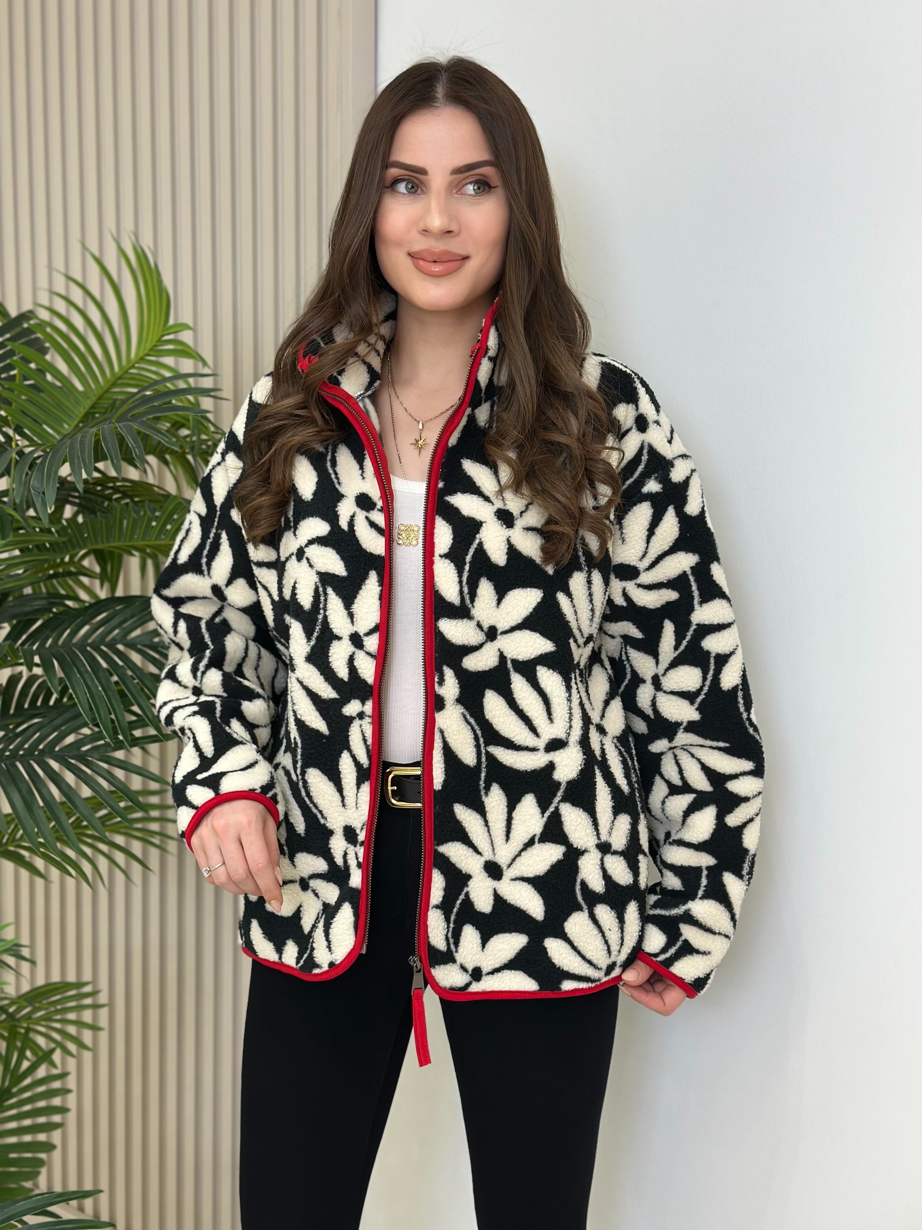 Çiçek Desenli Polar Sweatshirt