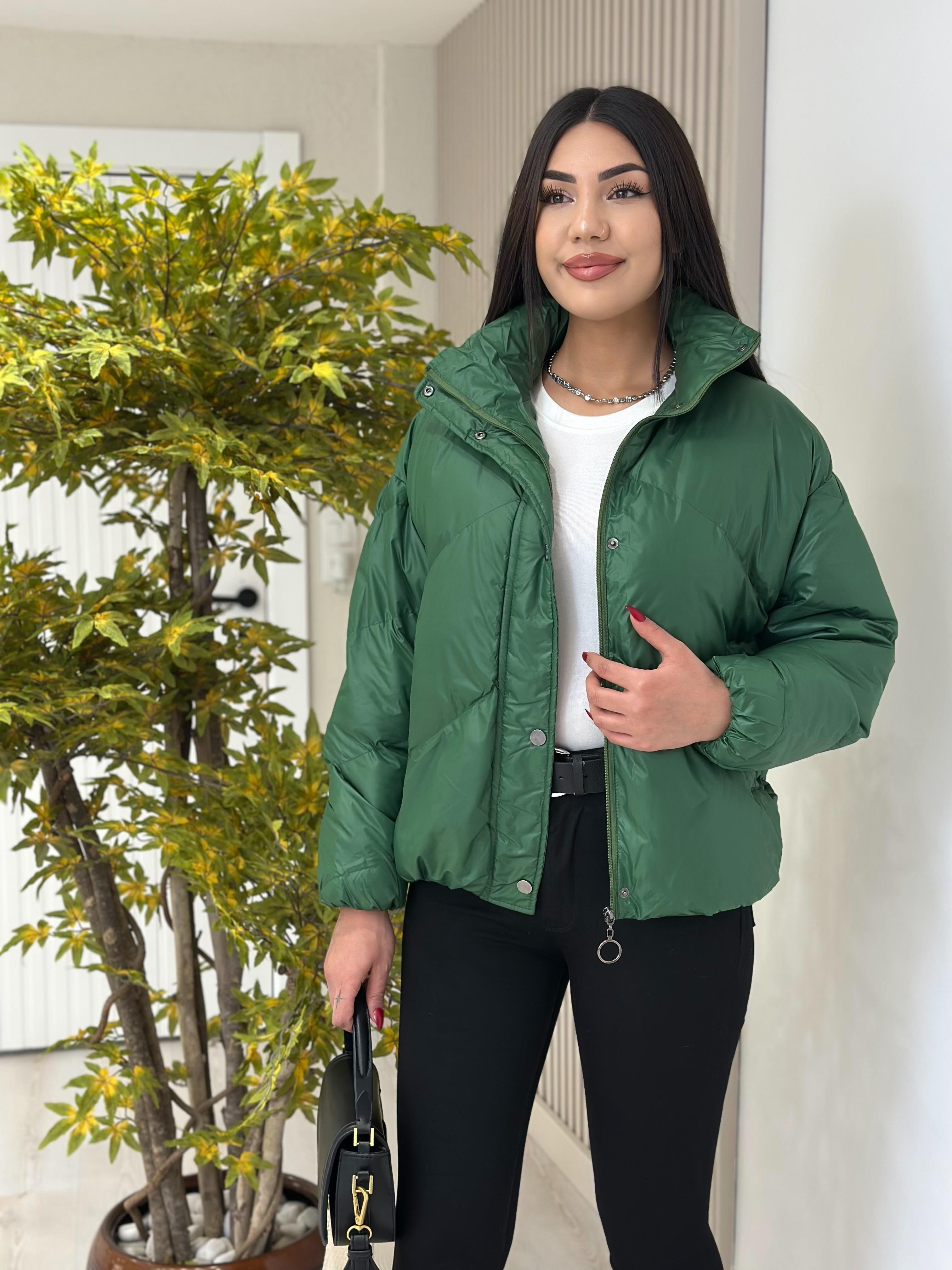 Çıtçıtlı Puffer Şişme Mont Zümrüt Yeşil