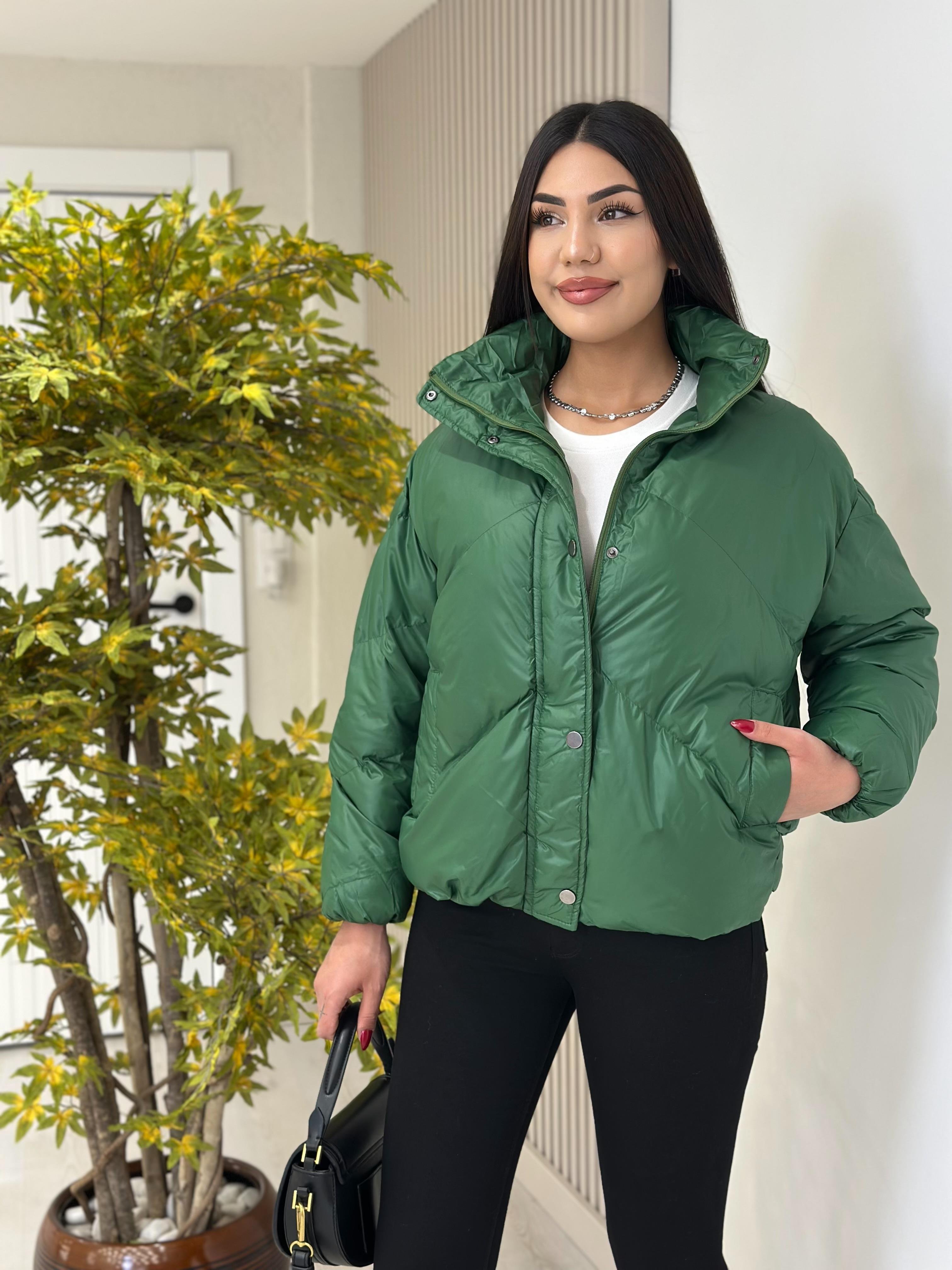 Çıtçıtlı Puffer Şişme Mont Zümrüt Yeşil