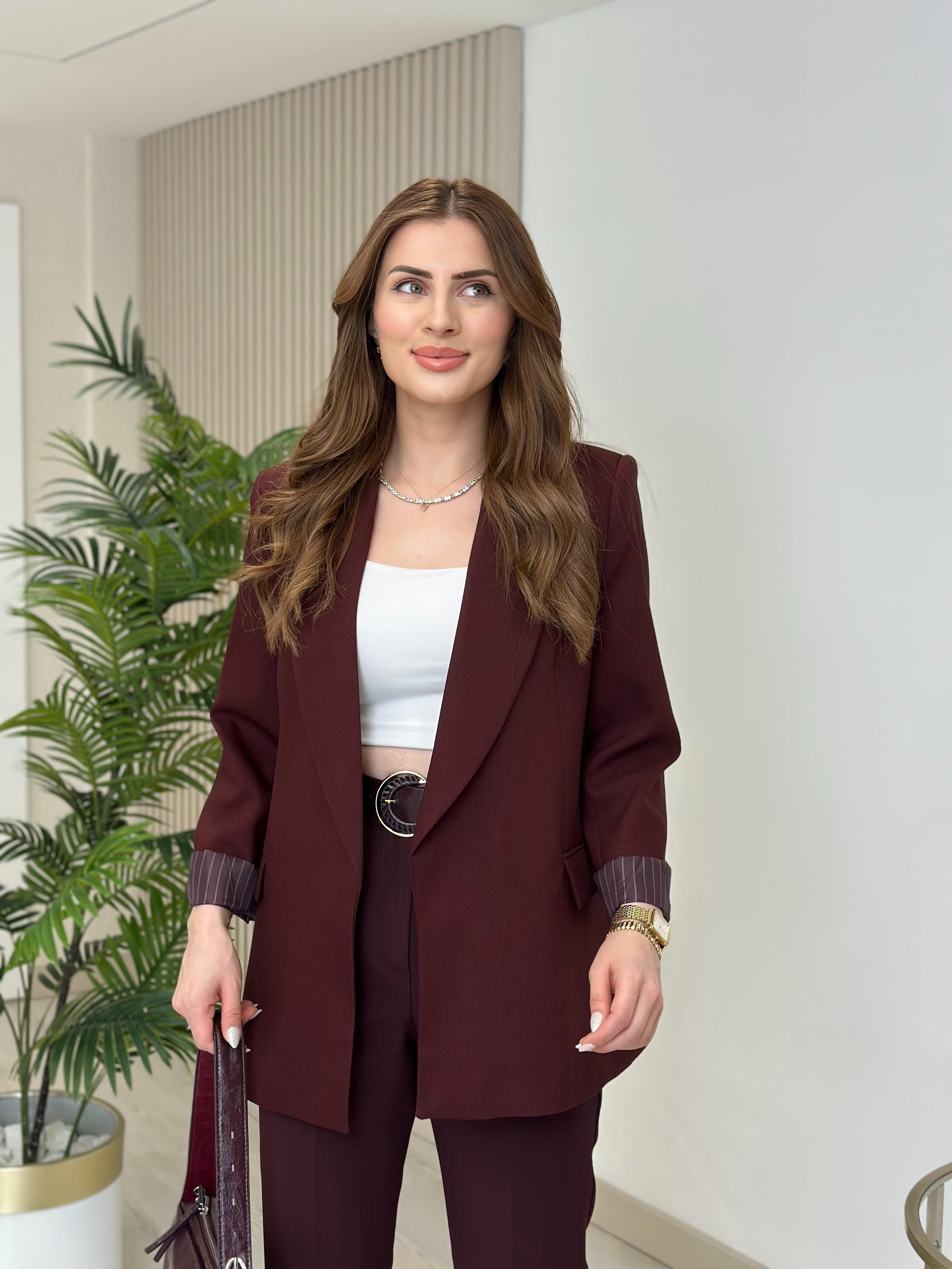Çizgili Astarlı Ceket Bordo