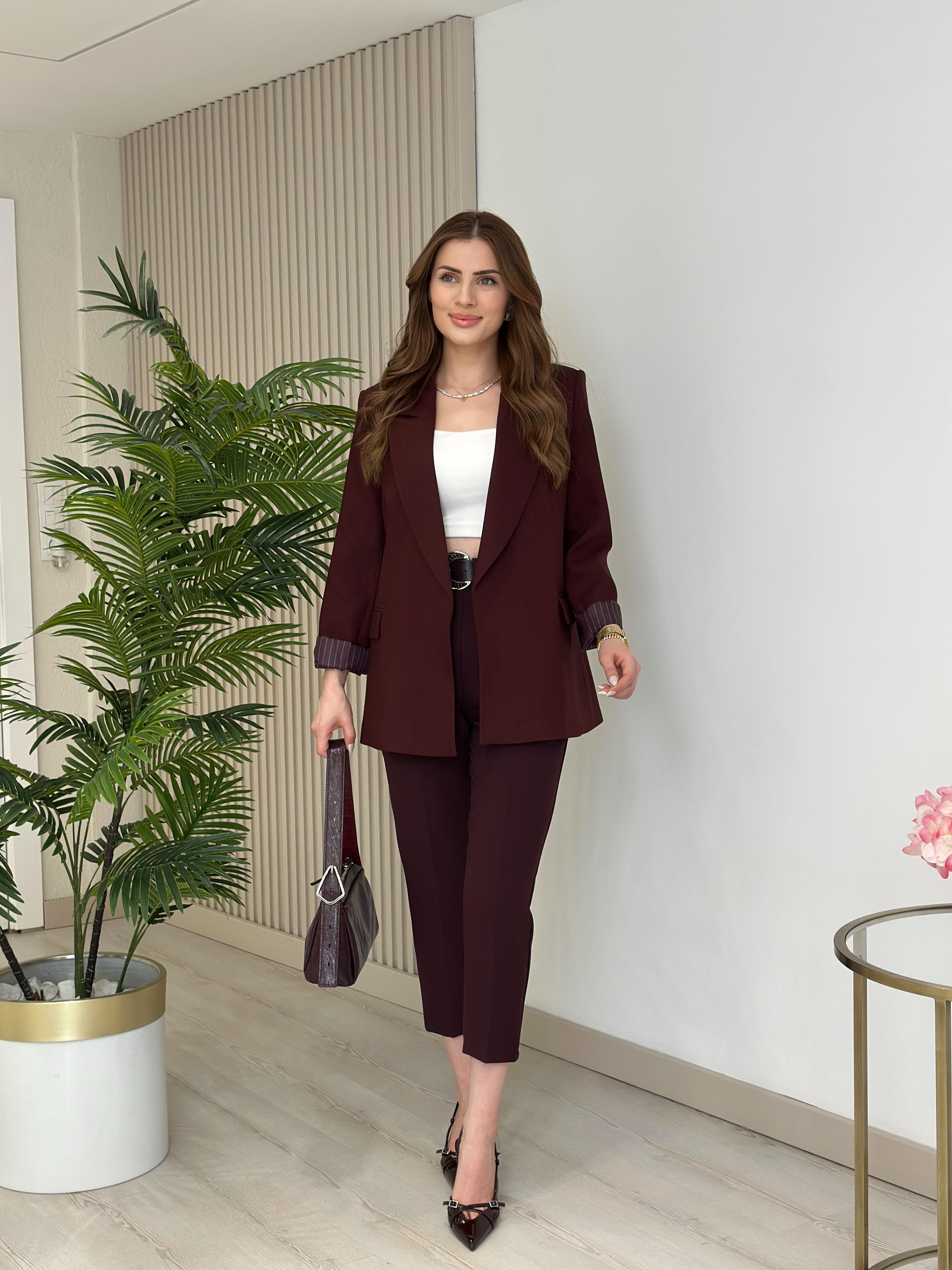 Çizgili Astarlı Ceket Bordo