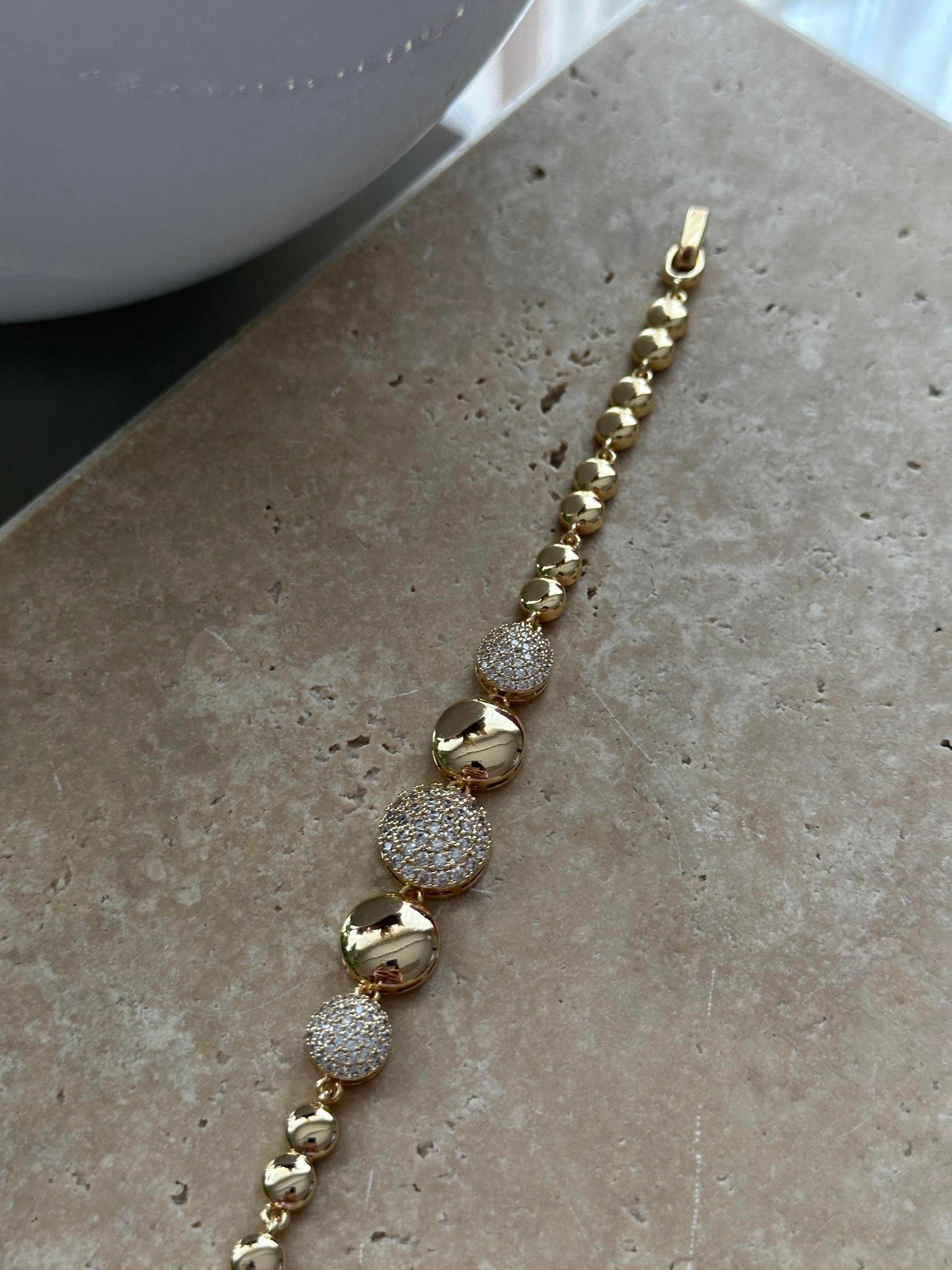 Daire Taşlı Bileklik Gold