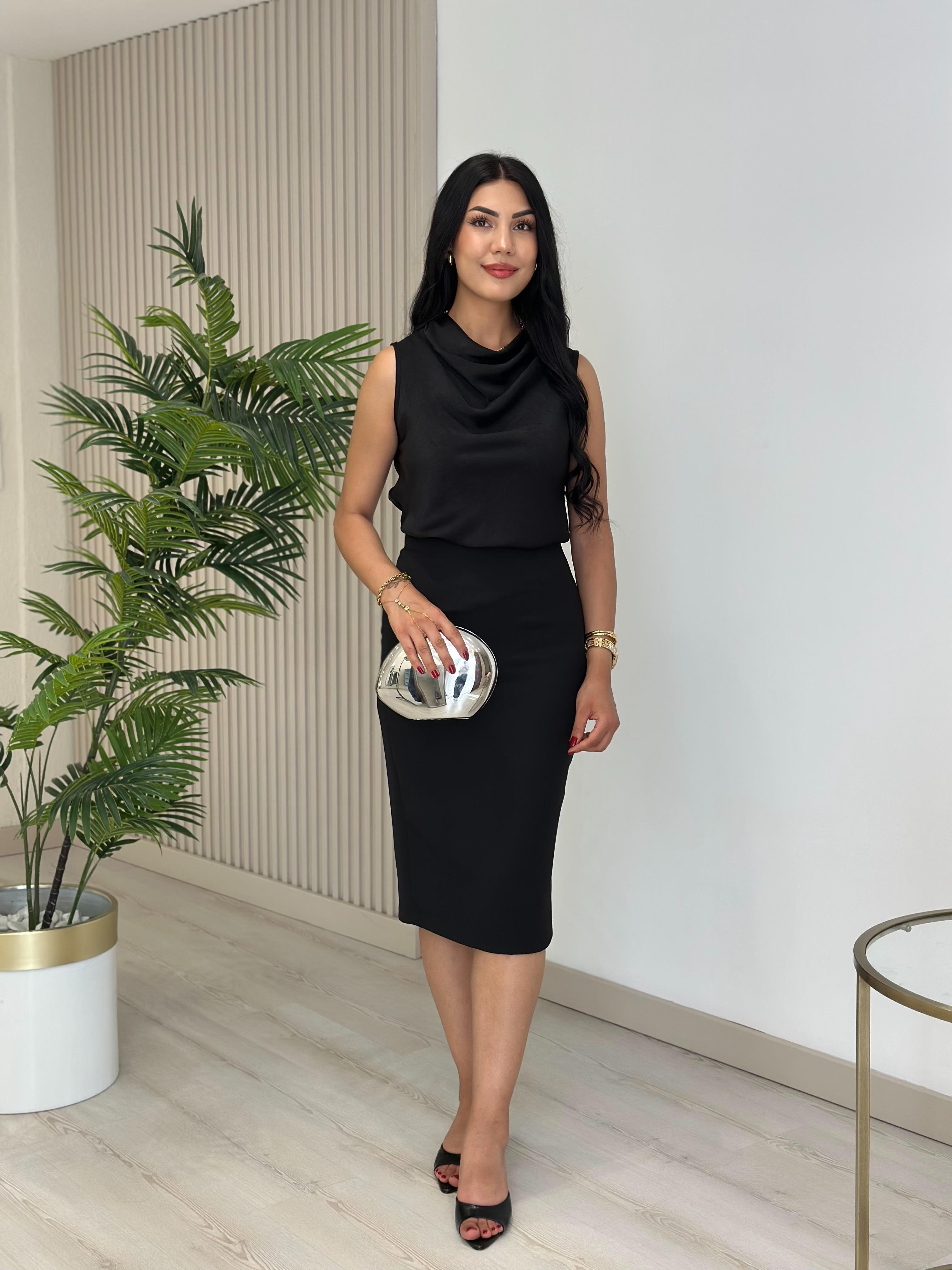 Degaje Yaka Pamuk Saten Premium Kalite Bluz Siyah