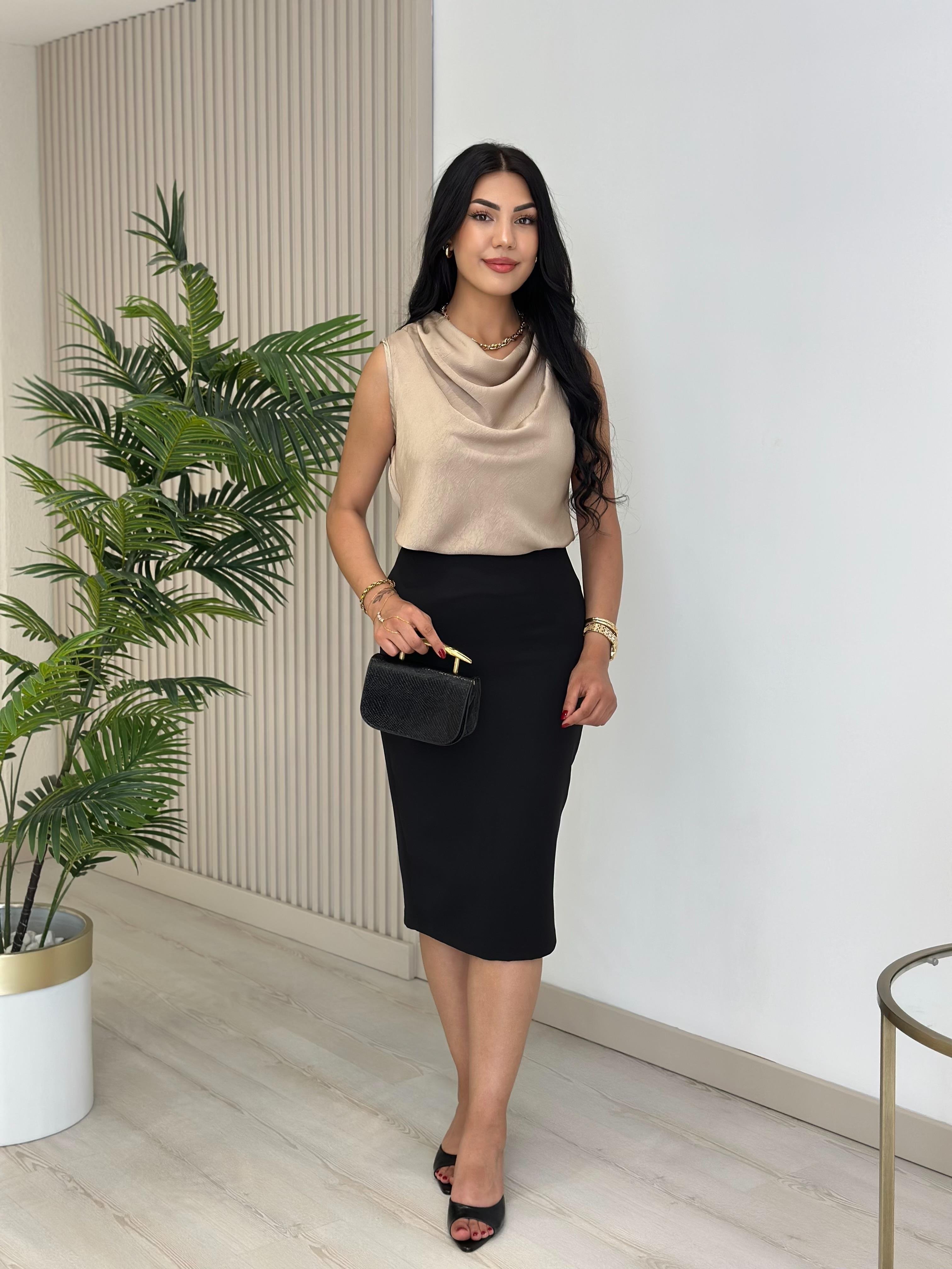 Degaje Yaka Pamuk Saten Premium Kalite Bluz Vizon