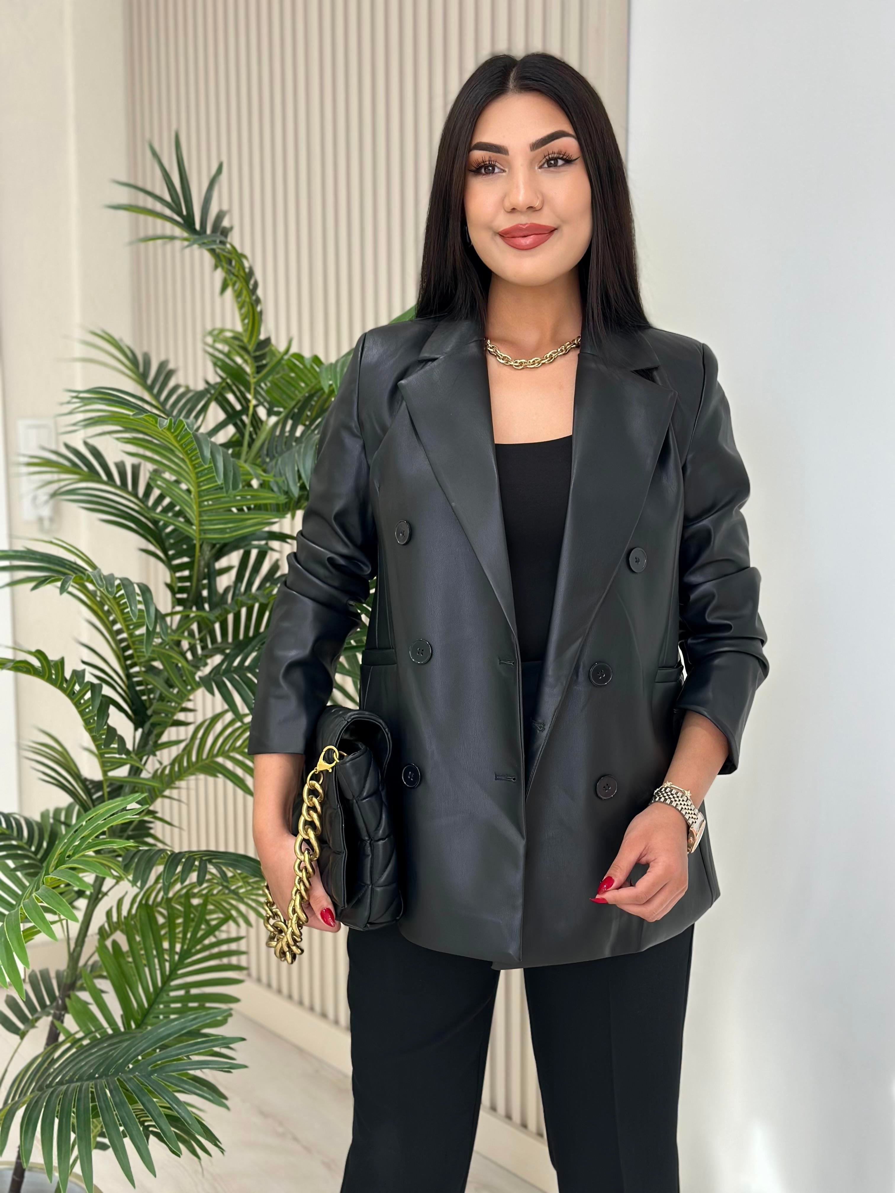 Deri Blazer Ceket Siyah