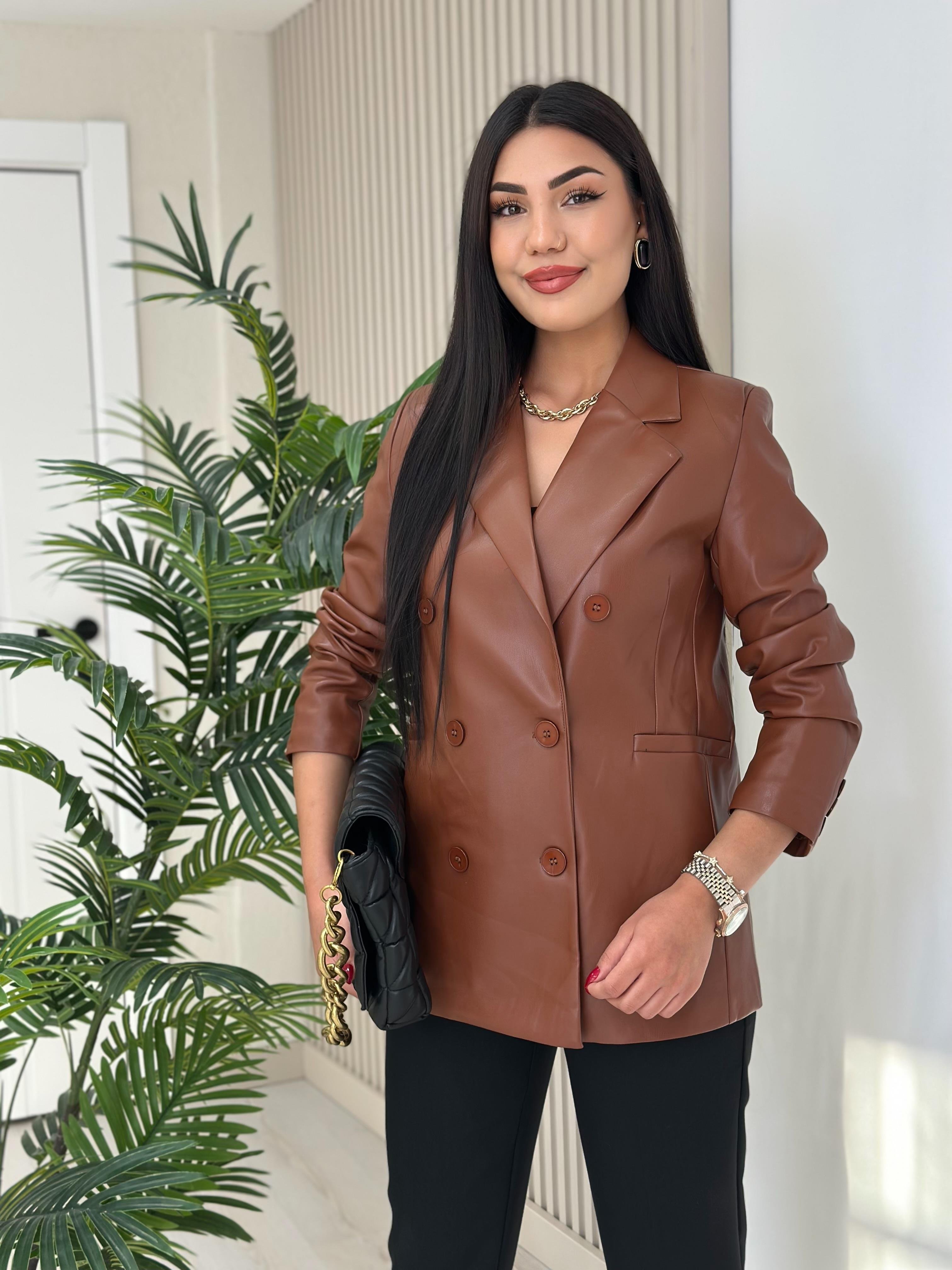 Deri Blazer Ceket Taba