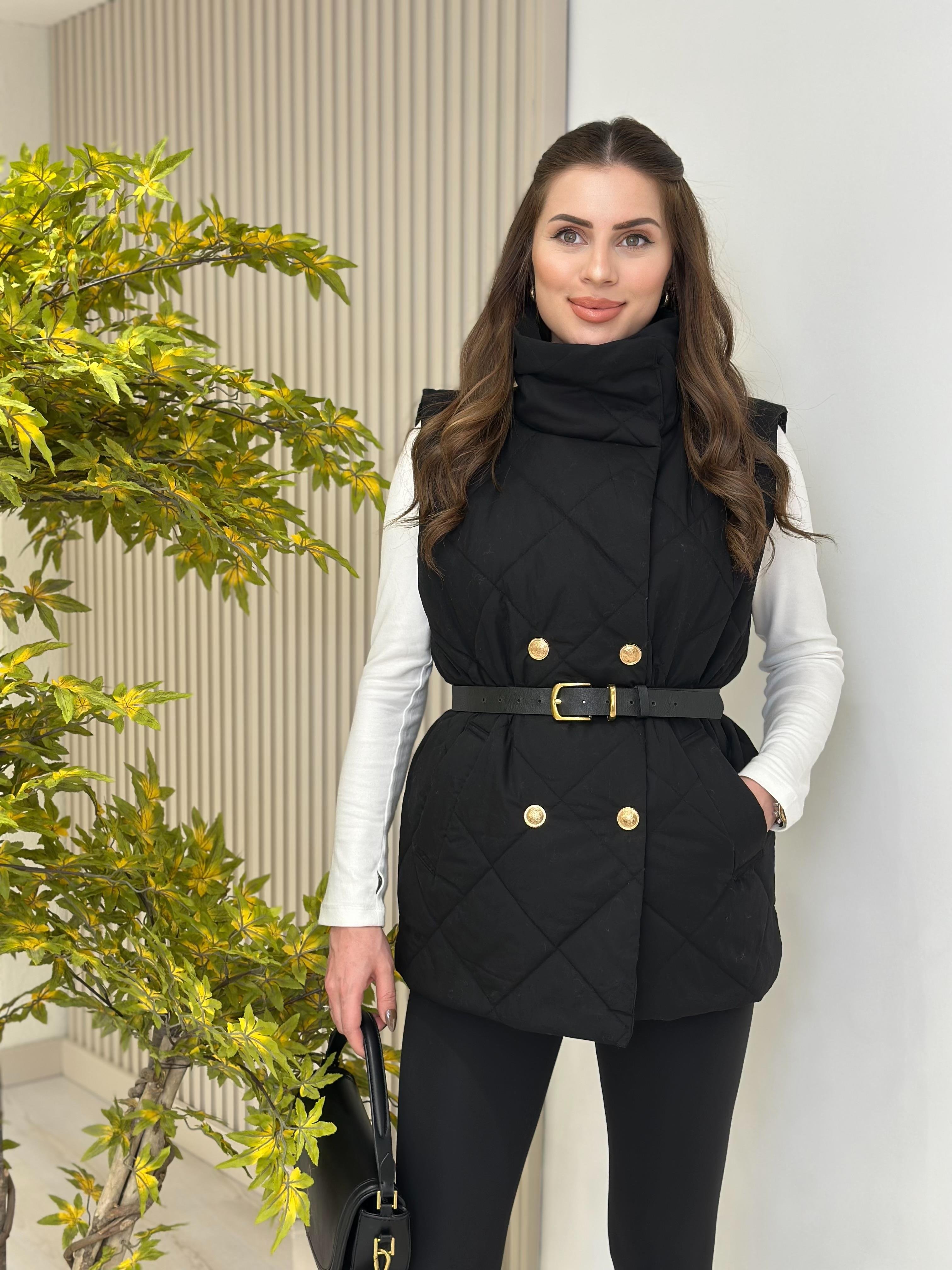 Dik Yaka Kapitone Yelek Siyah