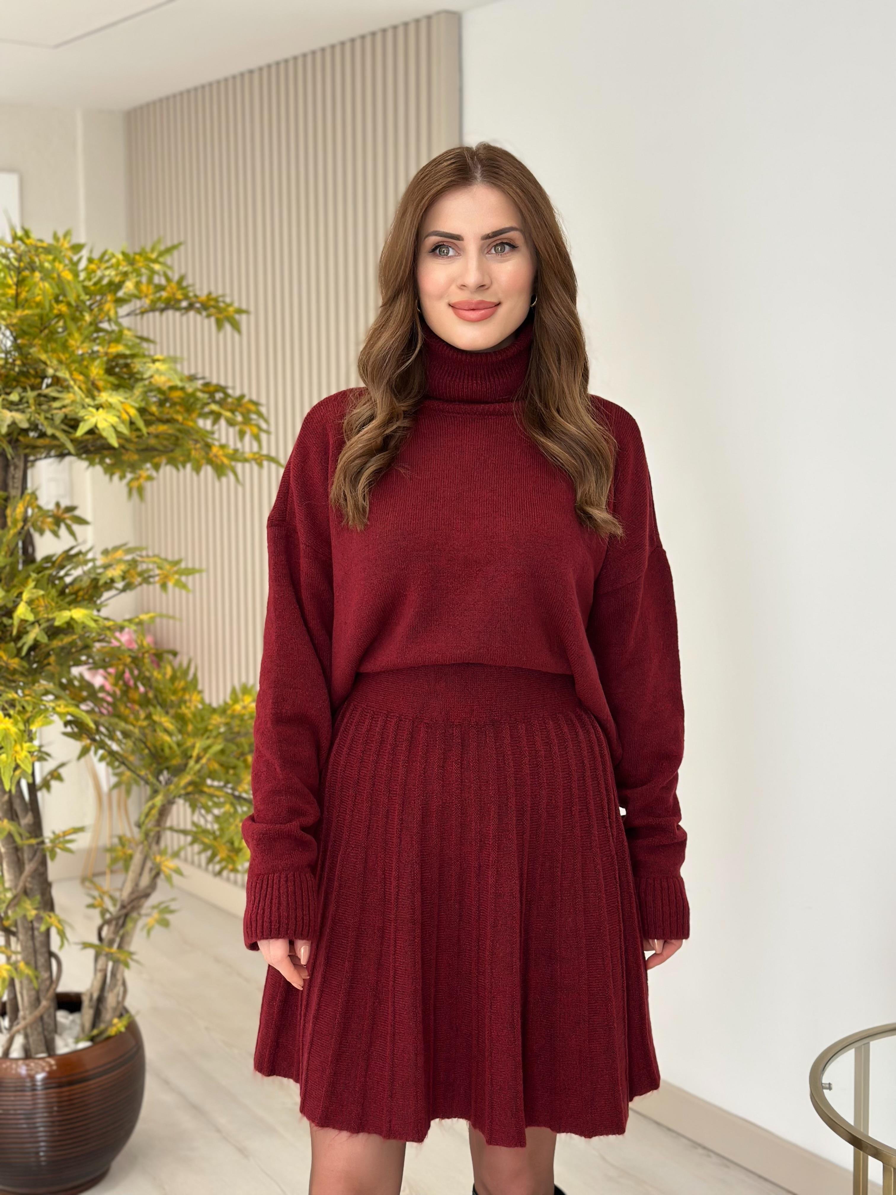 Etekli Triko Takım Bordo