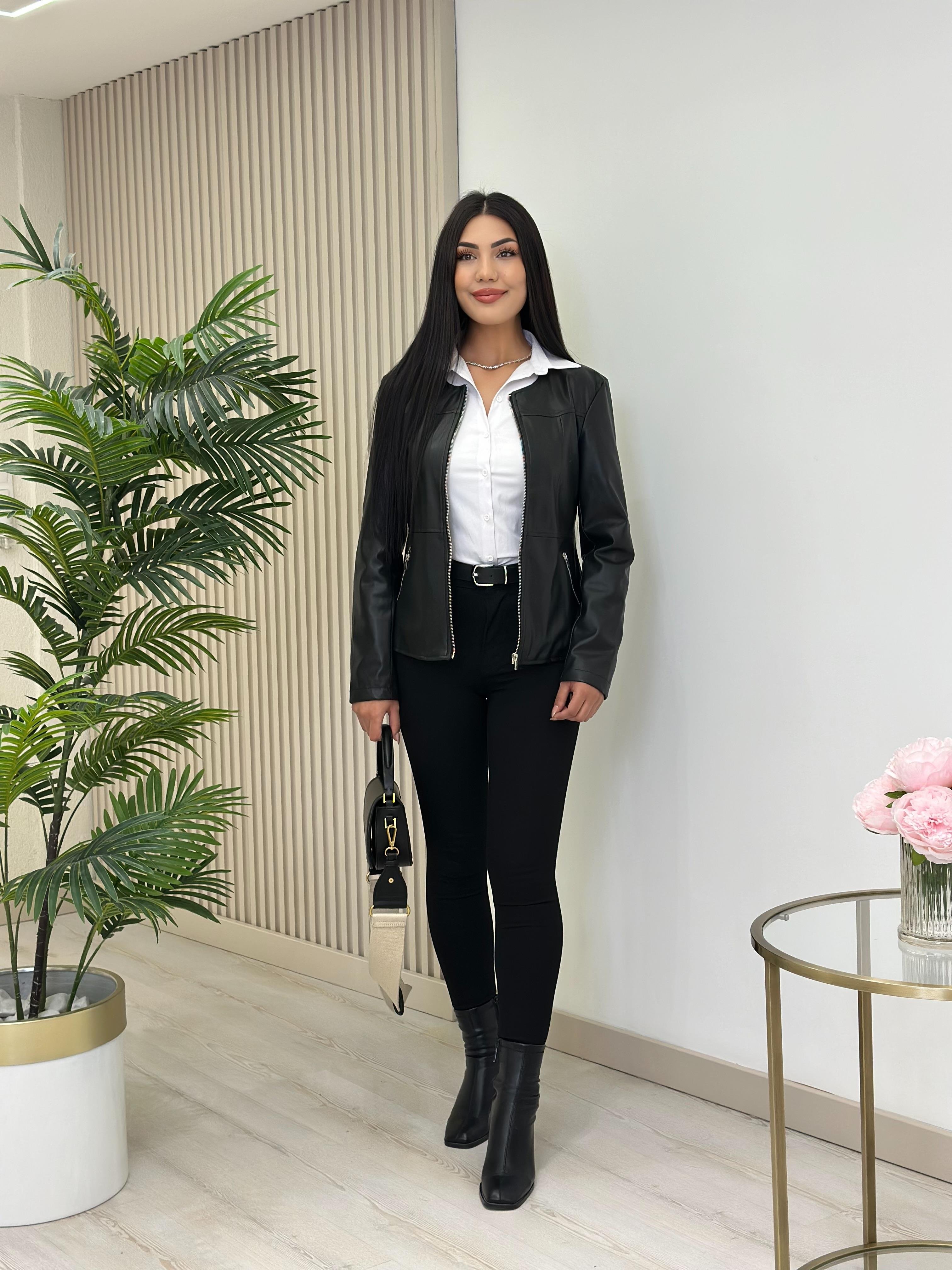 Fermuarlı Sıfır Yaka Marka Model Deri Mont Siyah