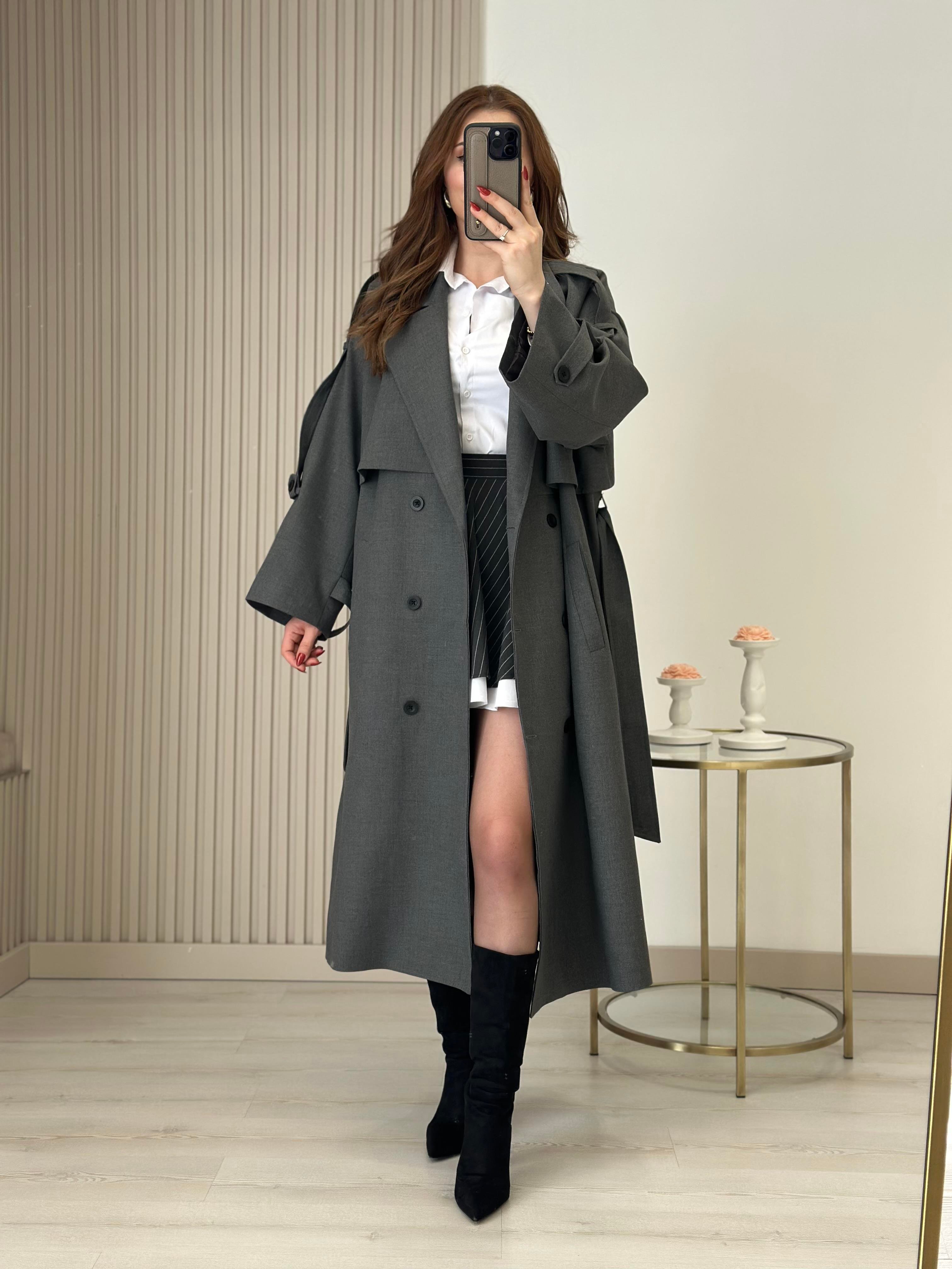 Gabardin Kumaş Premium Trençkot Antrasit