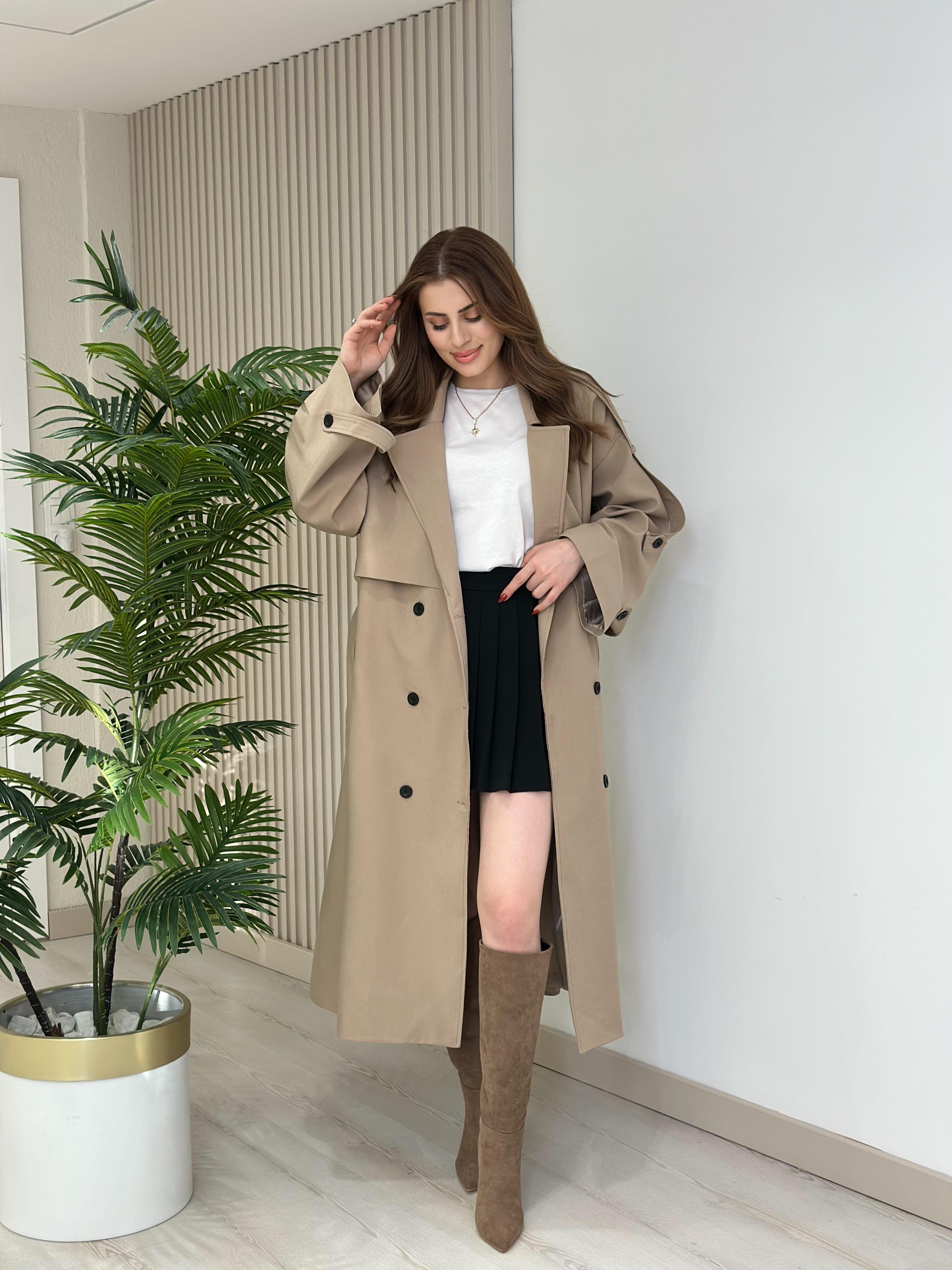 Gabardin Kumaş Premium Trençkot Karamel