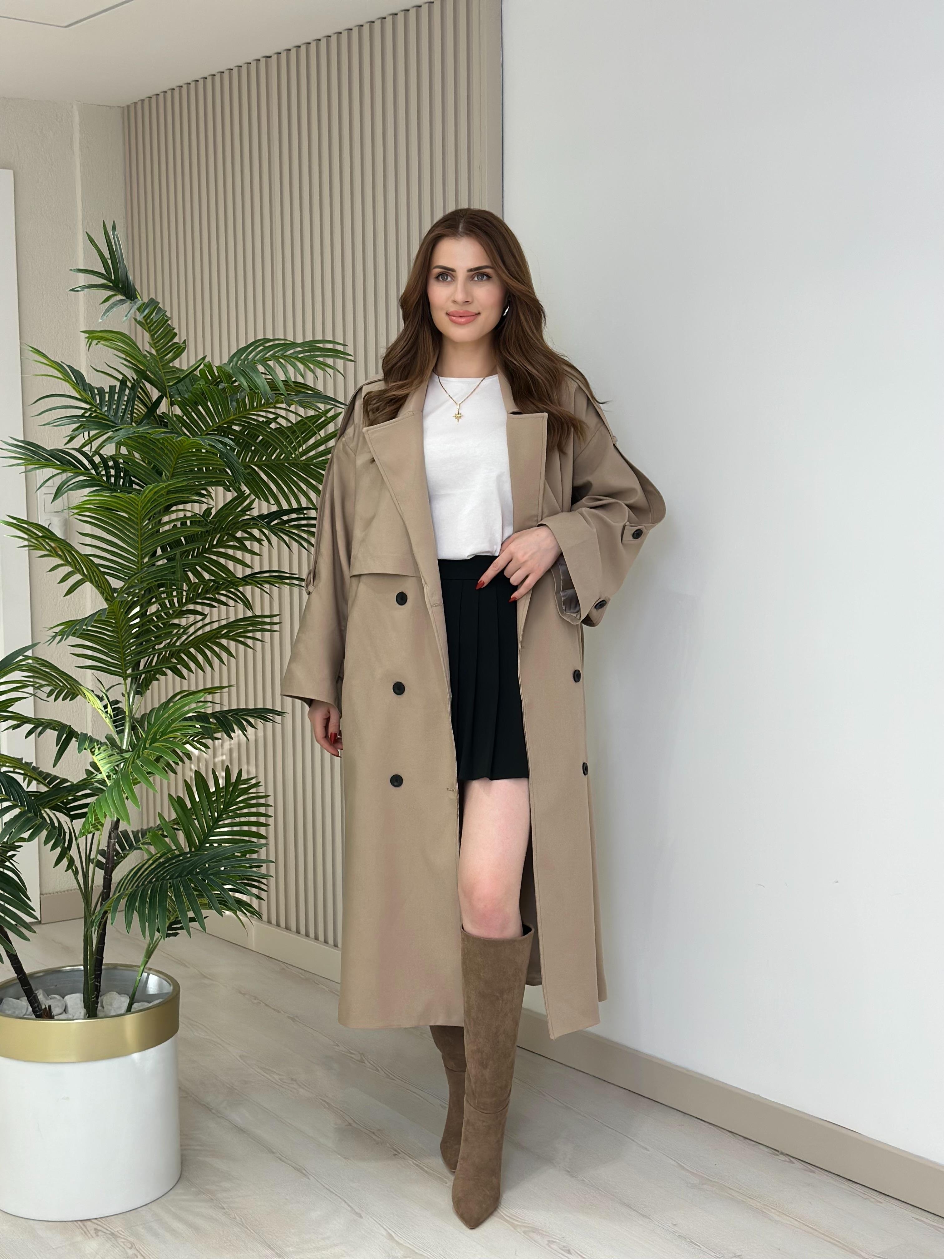 Gabardin Kumaş Premium Trençkot Karamel