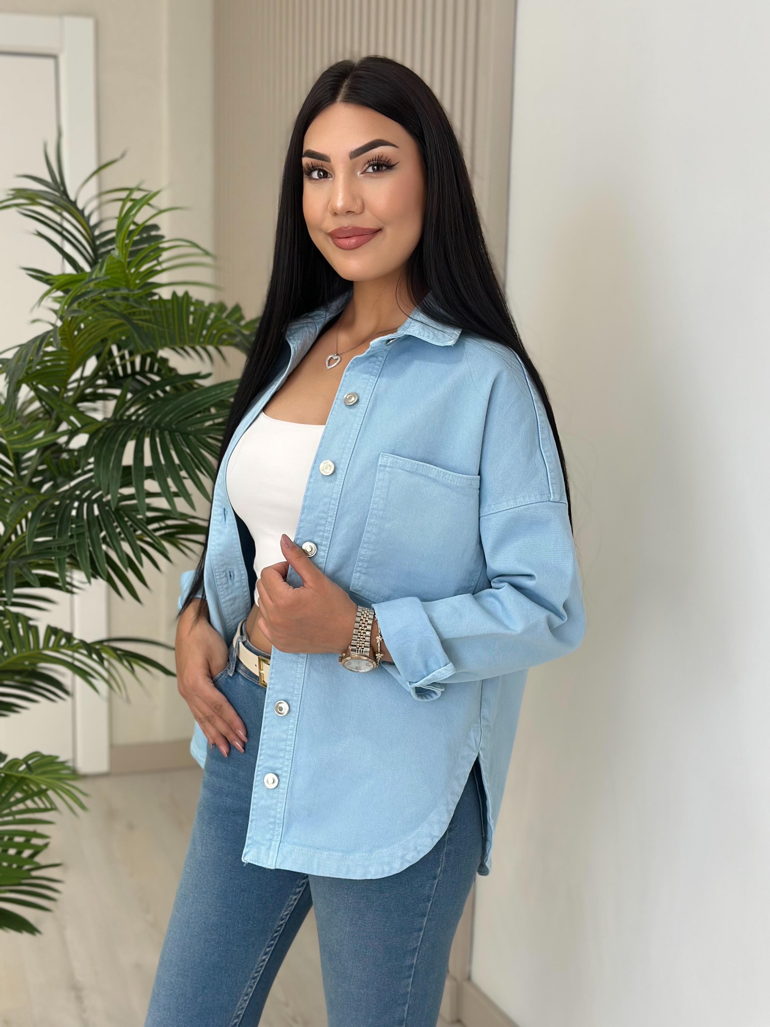 Göğsü Cepli Rahat Kalıp Altı Oval Kesim Kot Ceket Bebe Mavi