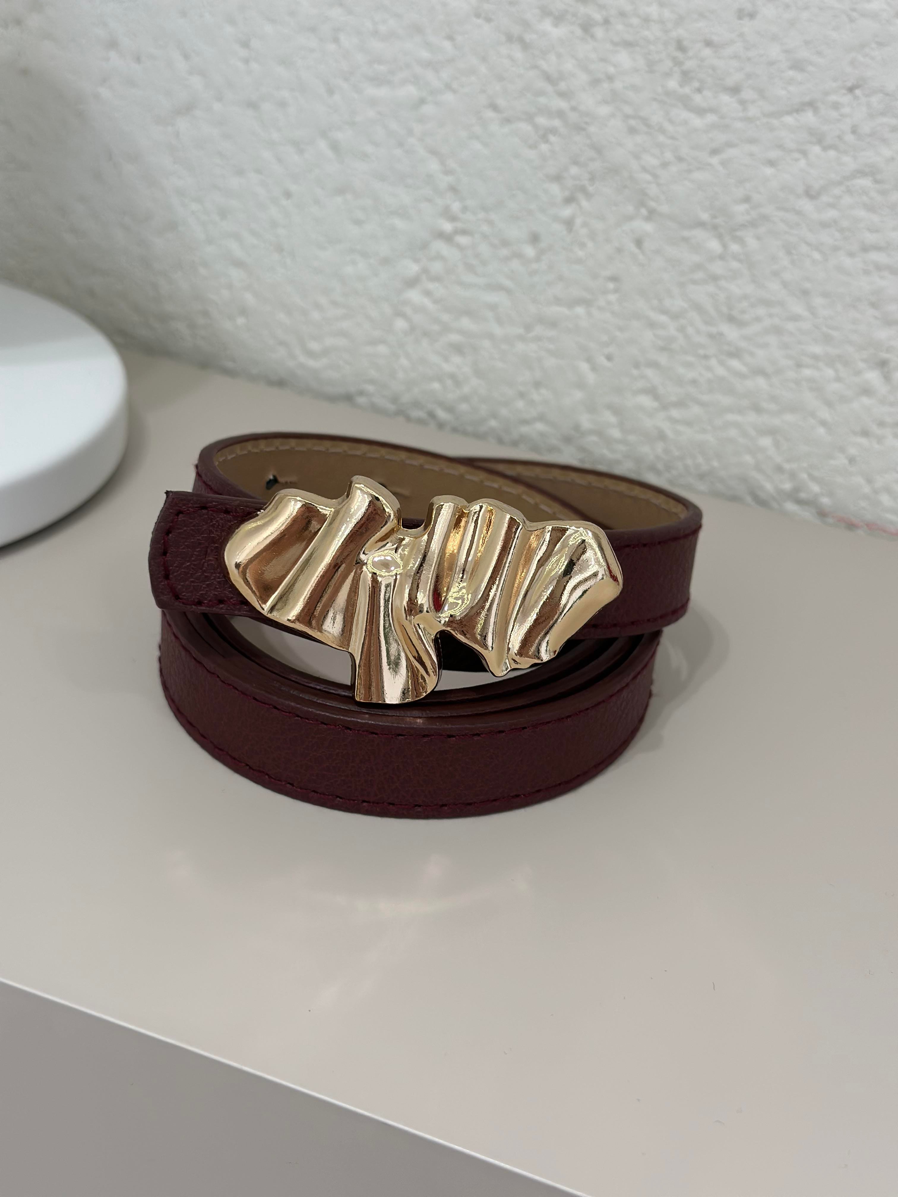 Gold Ayna Tokalı Kemer Bordo