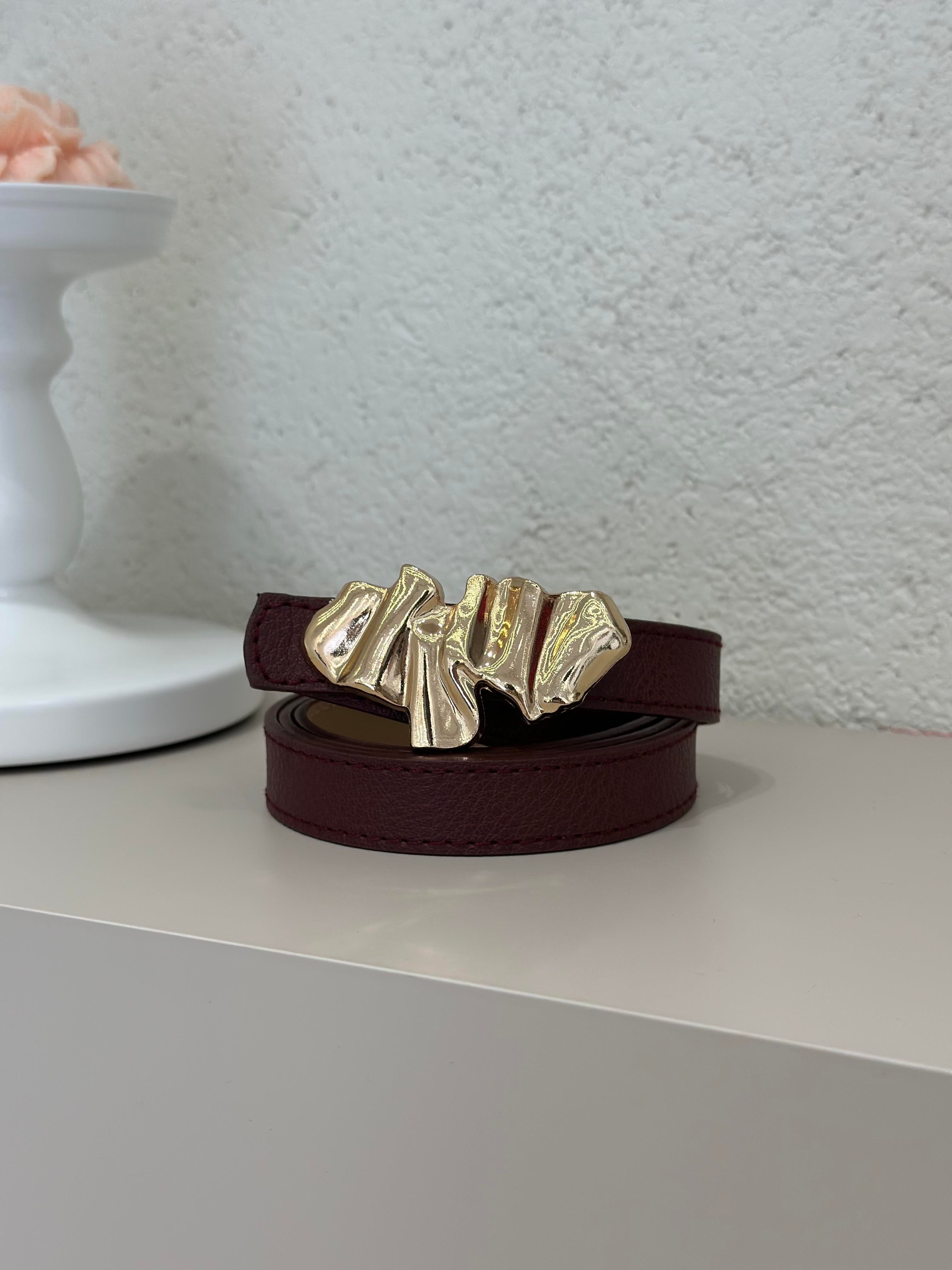 Gold Ayna Tokalı Kemer Bordo