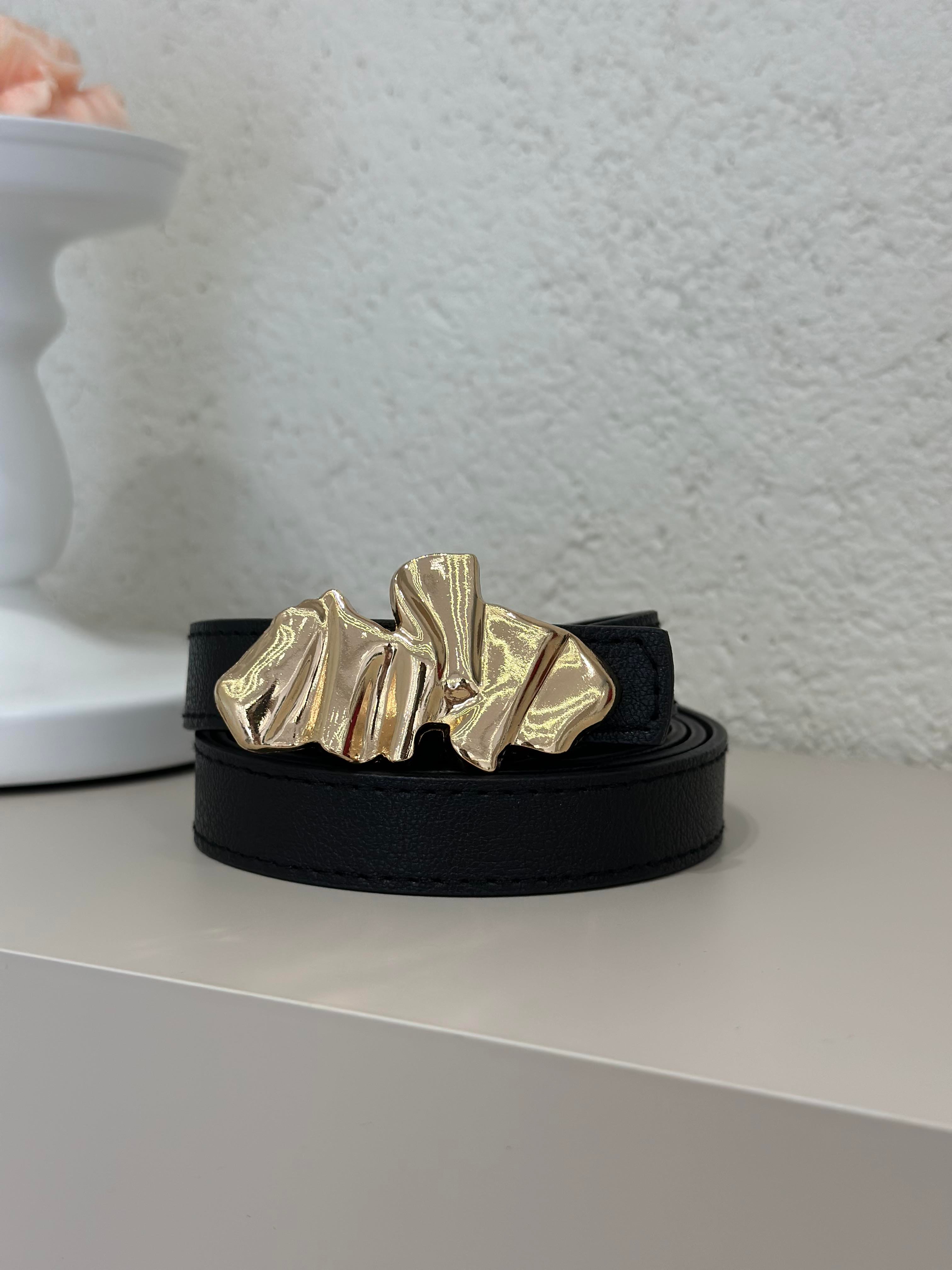 Gold Ayna Tokalı Kemer Siyah