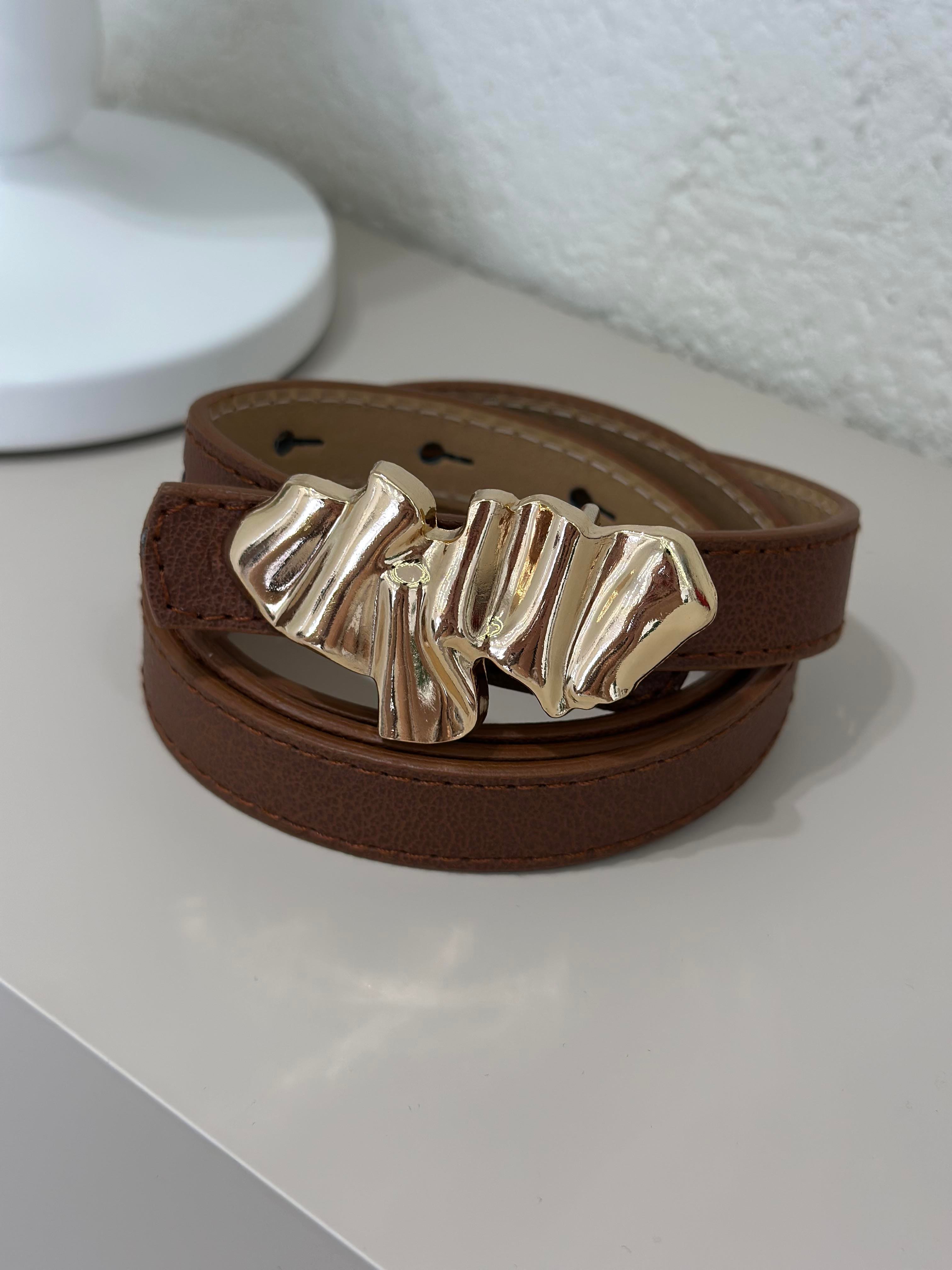 Gold Ayna Tokalı Kemer Taba