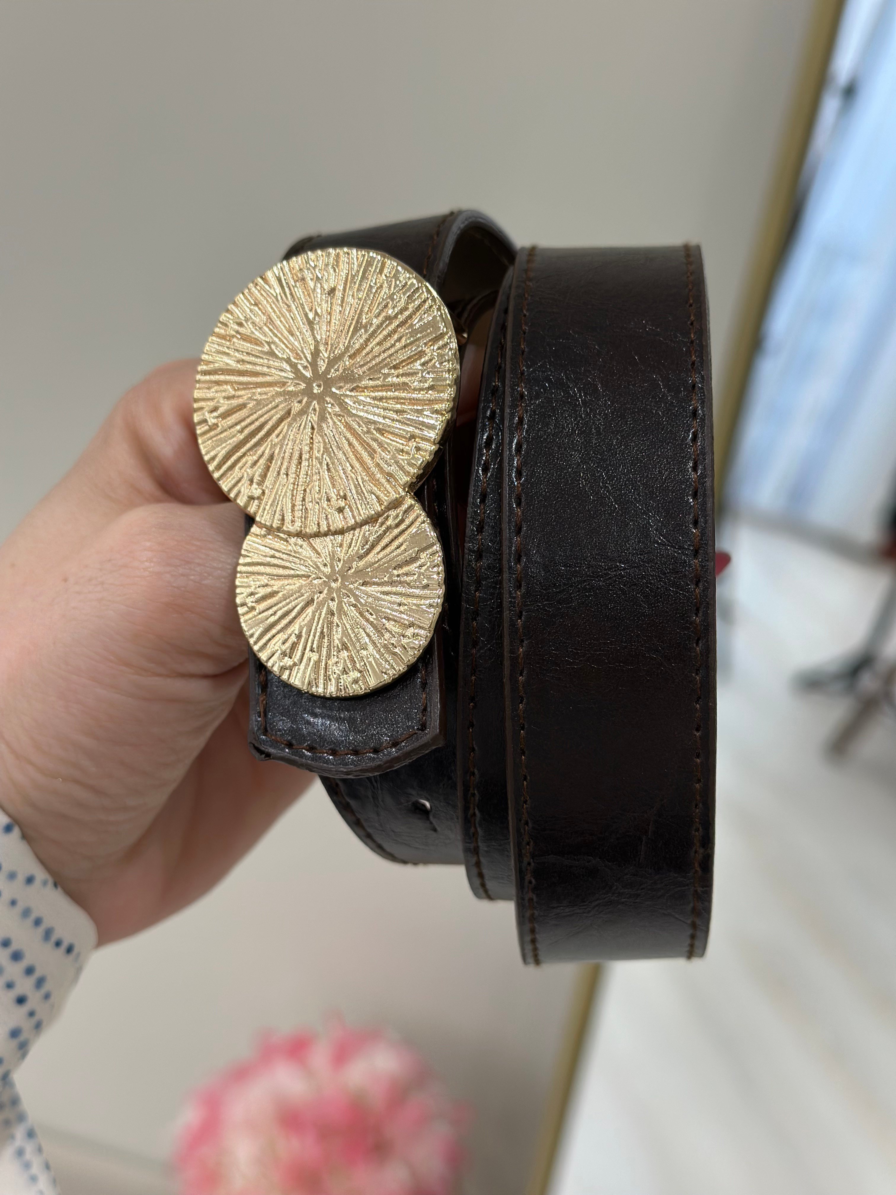 Gold Daire Tokalı Kemer Acı Kahve