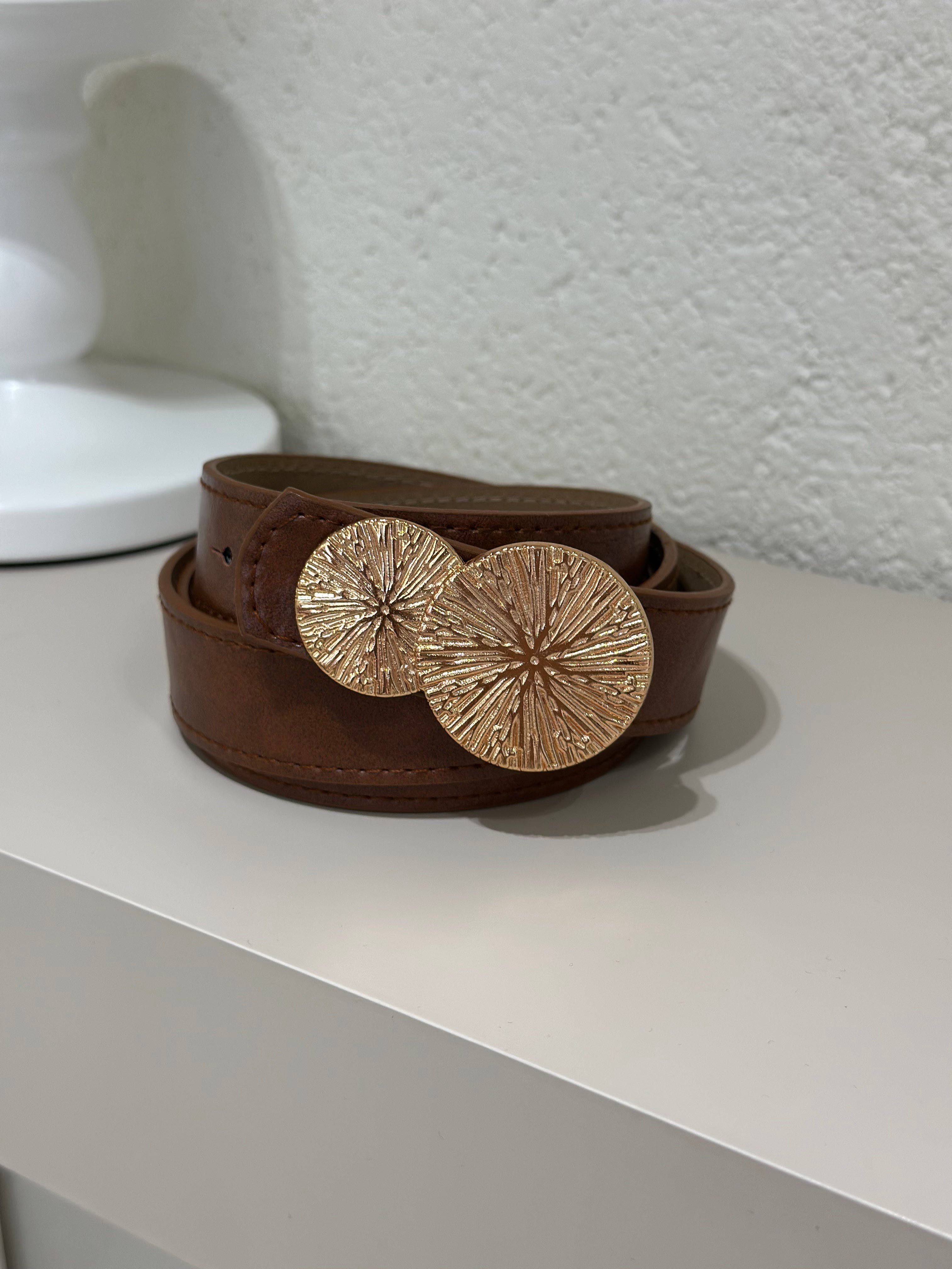 Gold Daire Tokalı Kemer Taba