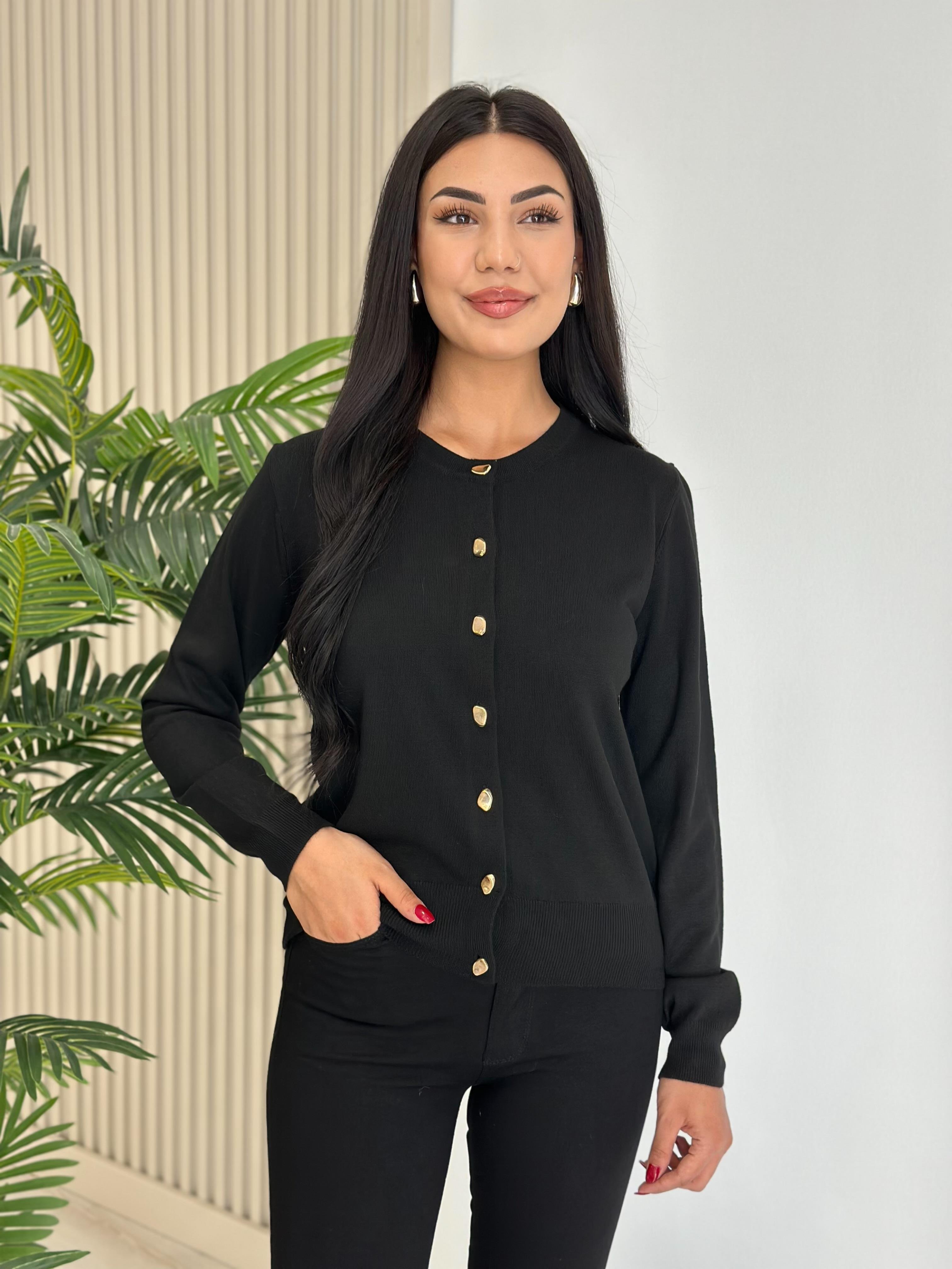 Gold Düğmeli Yumoş Hırka Siyah