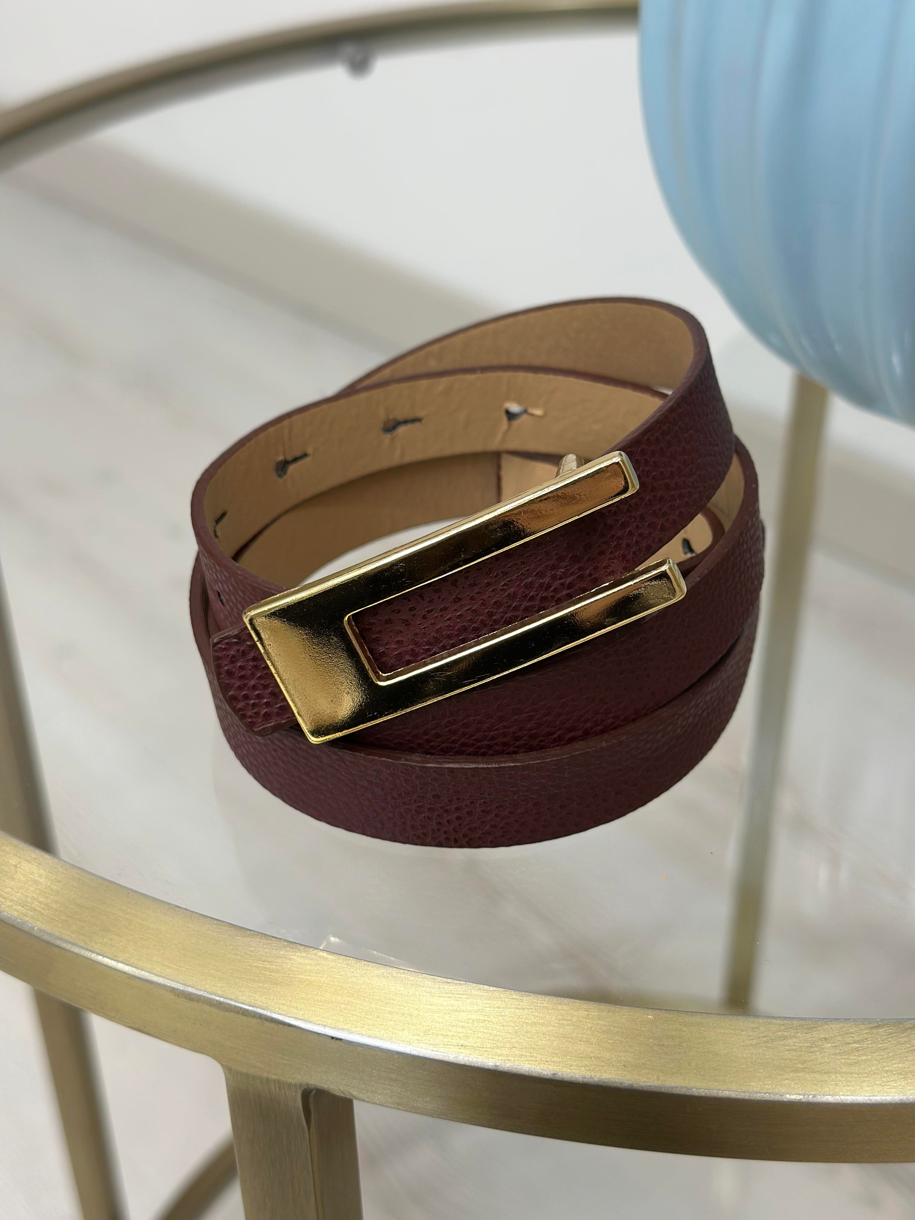 Gold Tokalı Dikdörtgen Kemer Bordo
