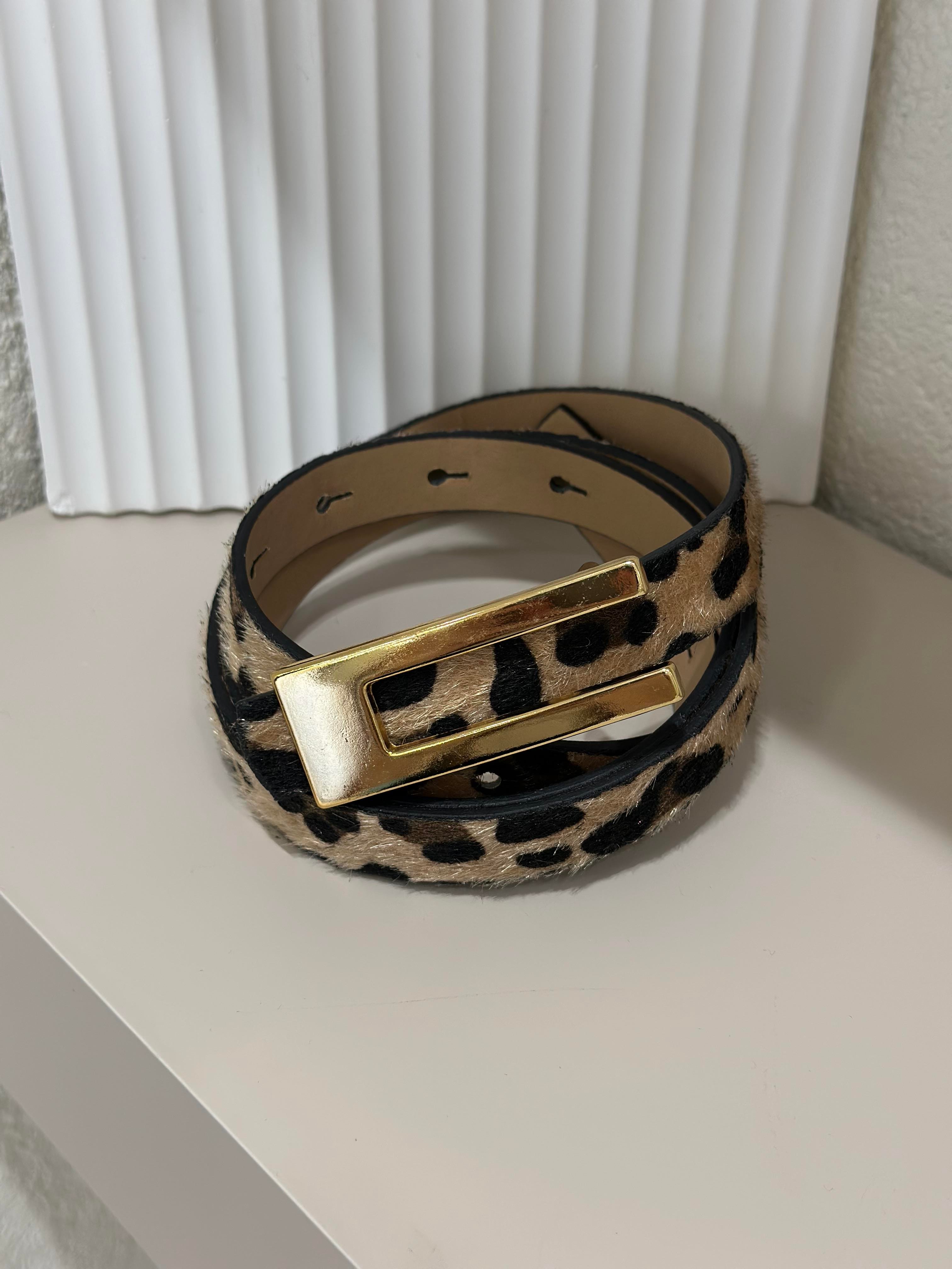 Gold Tokalı Leopar Dikdörtgen Kemer