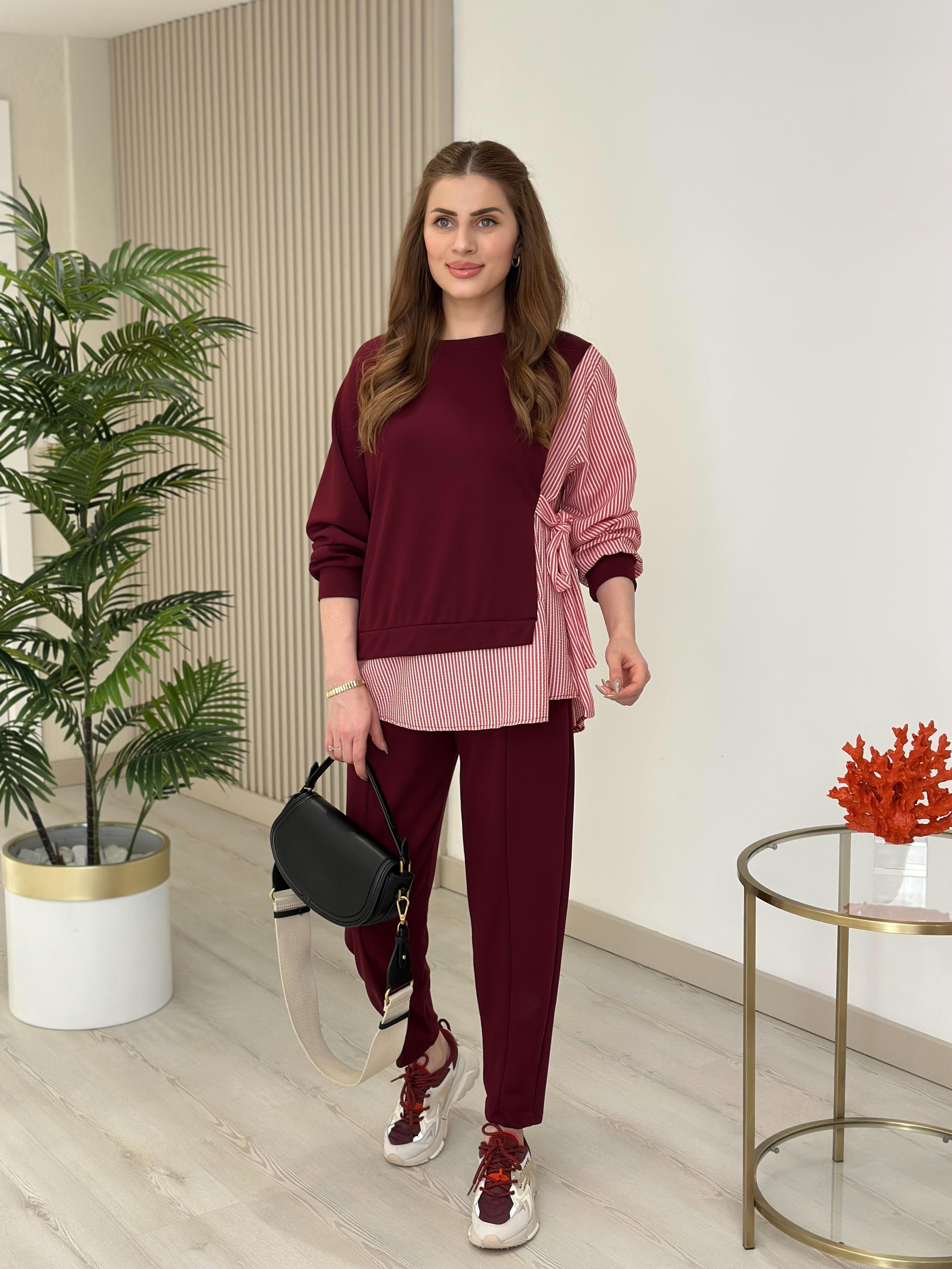 Gömlek Detaylı Modal Kumaş Takım Bordo